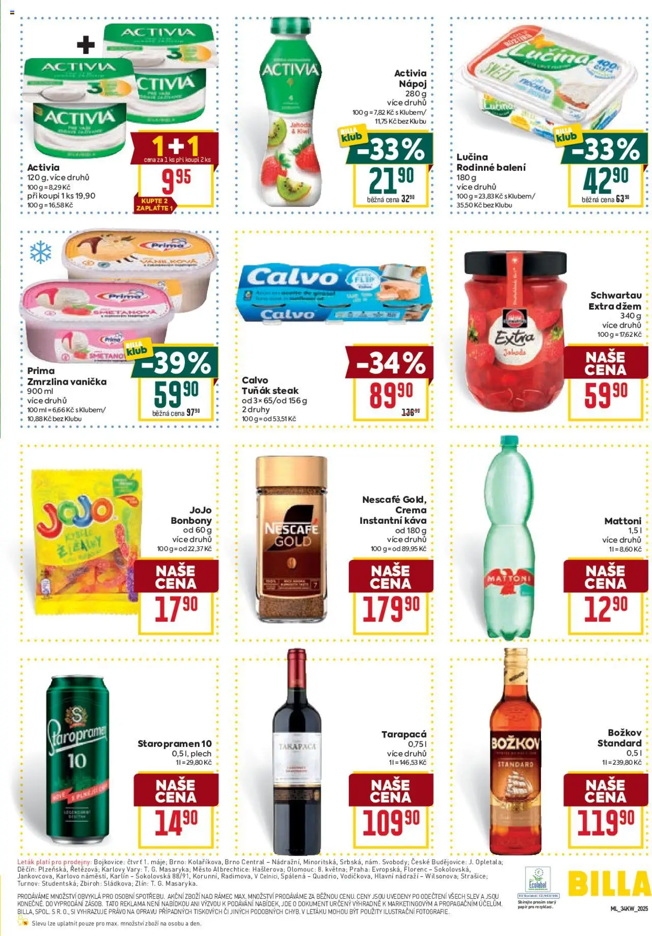 Billa Malý leták od 20.08.2025 | Strana: 3 | Produkty: Mattoni, Zmrzlina, Steak, Crema