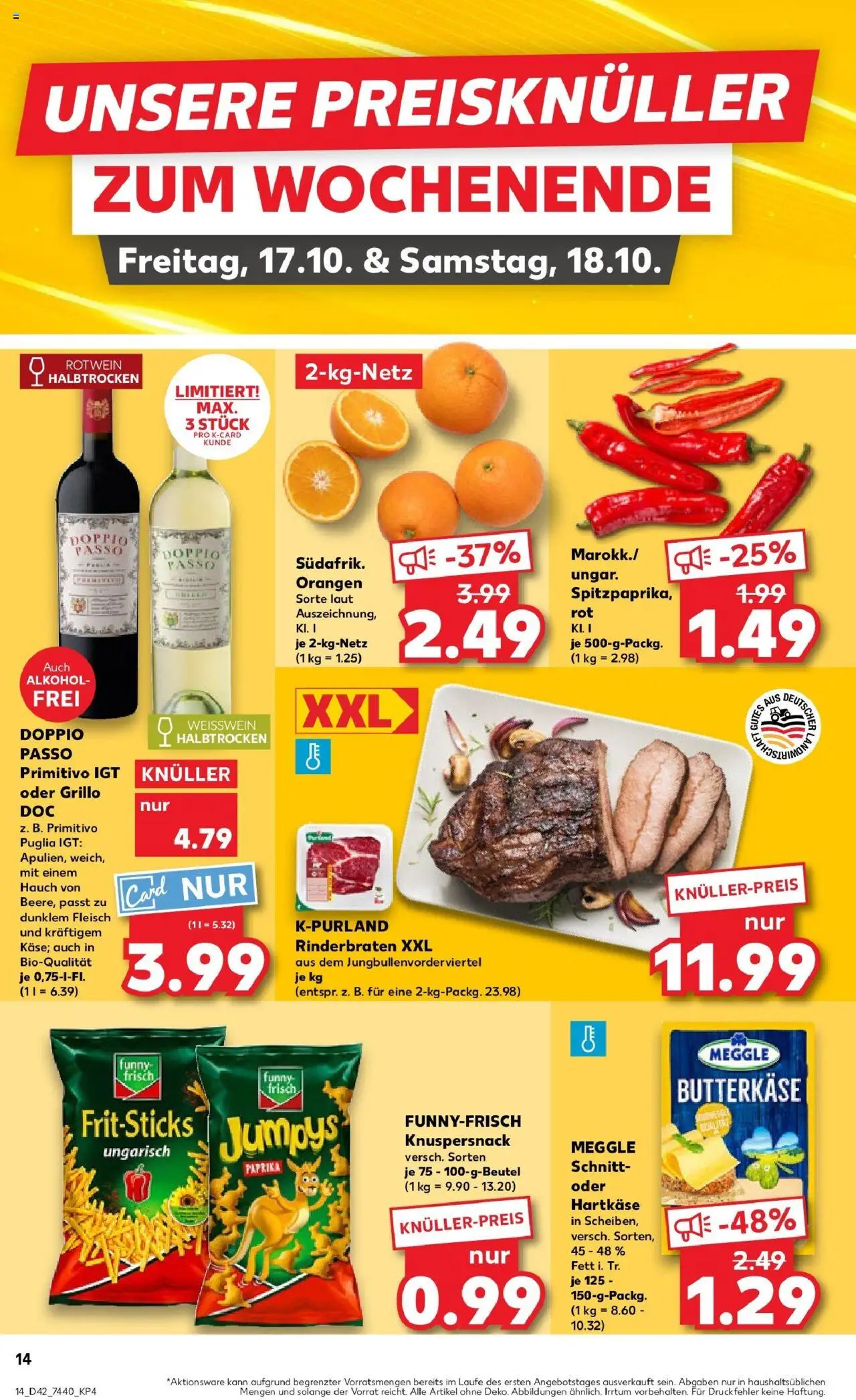 Kaufland prospekt Biedenkopf	 – gültig ab 15.10.2025 | Seite: 14 | Produkte: Weißwein halbtrocken, Paprika, Doppio Passo, Fleisch