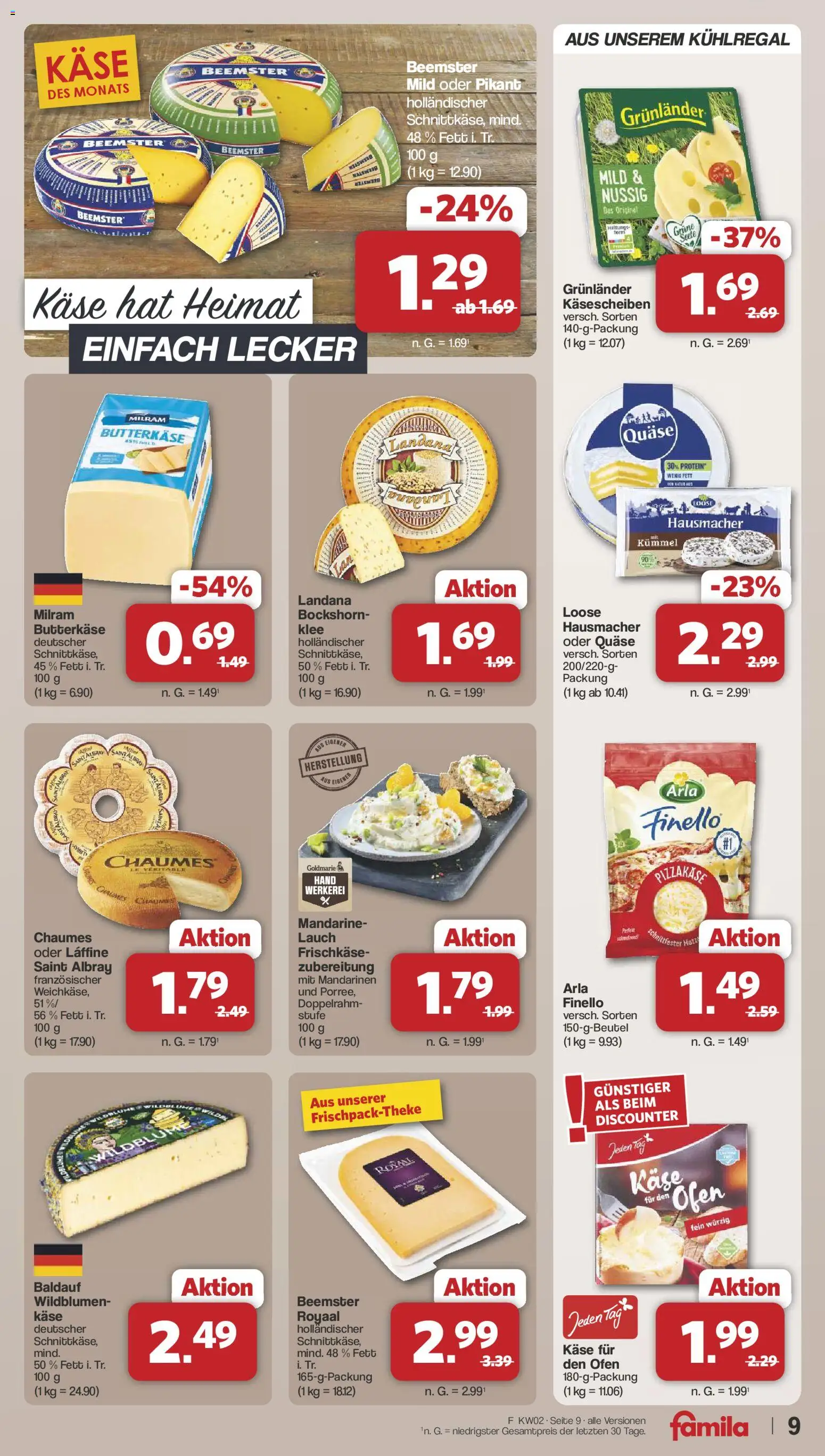 Famila Nordwest Prospekt 	 – gültig ab 05.01.2026 | Seite: 9 | Produkte: Käse, Grunlander, Milram, Frischkase