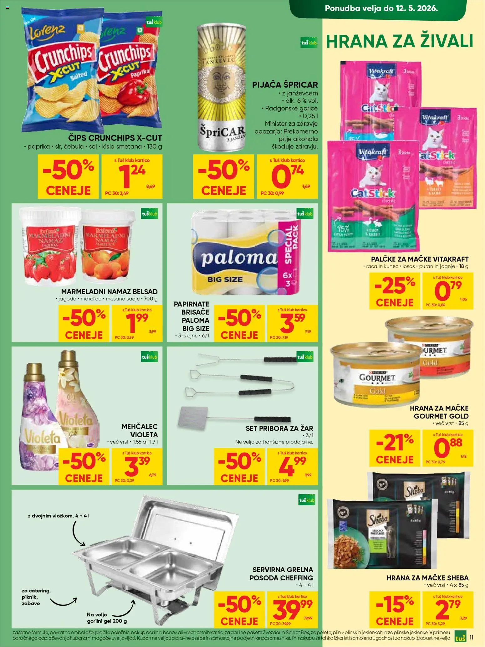 Novi Tuš katalog ponudbe – veljaven od 29.04.2026 | Stran: 11 | Izdelki: Hrana za mačke, Mehčalec, Kisla smetana, Sol