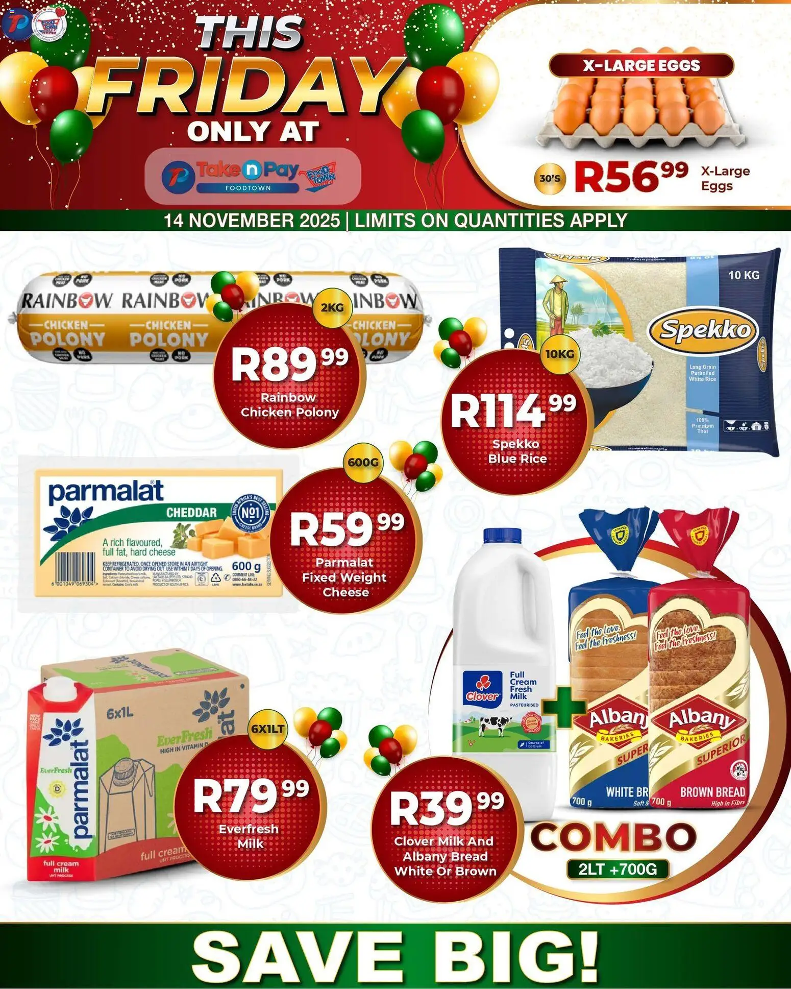 New Take n Pay catalogue – valid from 14.11.2025 | Page: 1 | Products: Milk, Cheese, Eggs, Bread