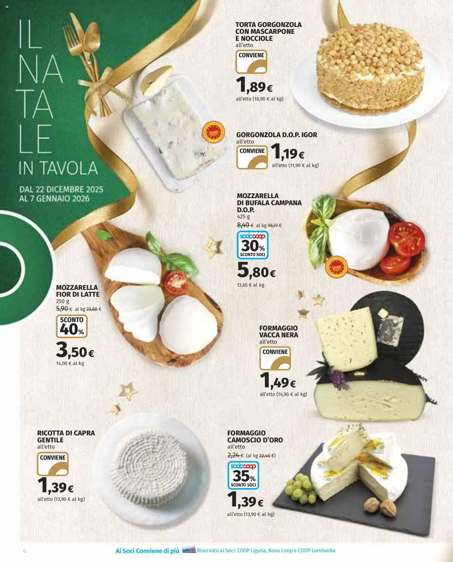 Volantino COOP del 22.12.2025 | Pagina: 6 | Prodotti: Mozzarella, Formaggio, Torta, Mascarpone