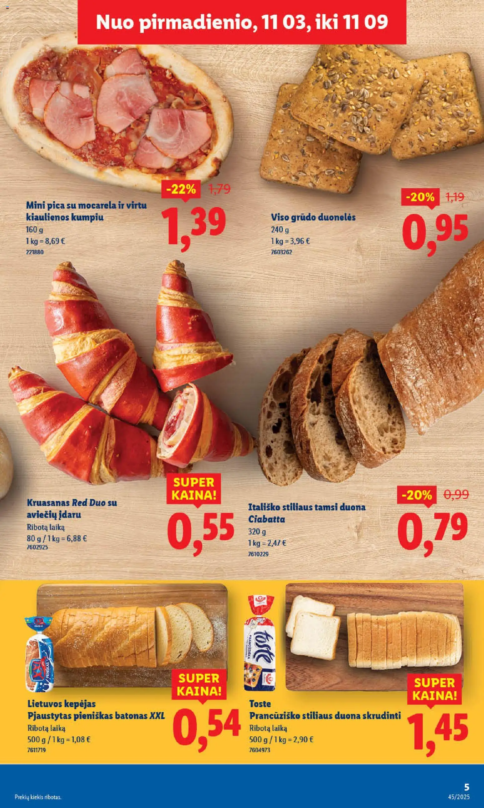 LIDL akcijos nuo 03.11.2025 | Puslapis: 5 | Prekių: Batonas, Kiaulienos, Duona, Pica