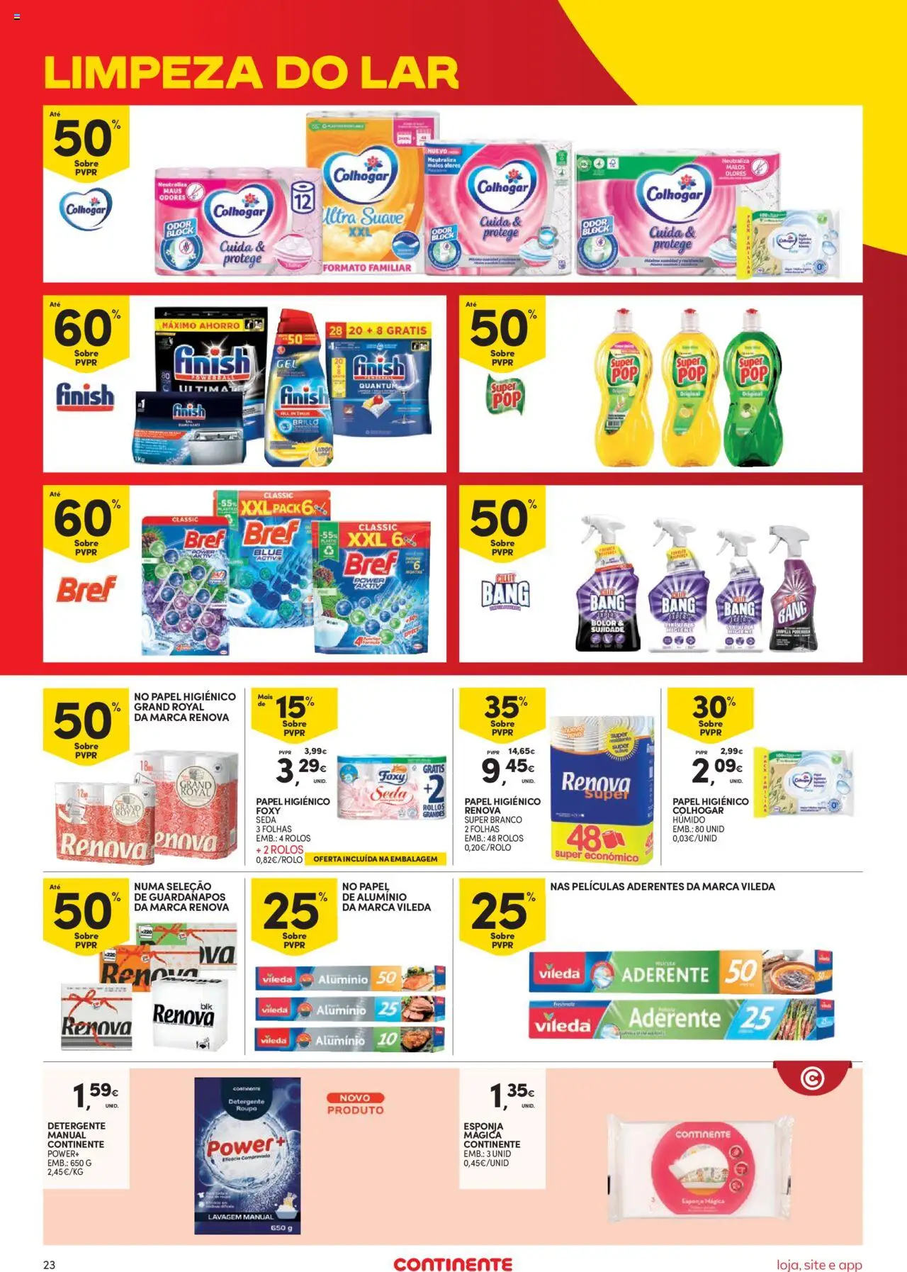 Continente Semanal Continente Bom Dia │ válido de 14.10.2025 | Página: 23 | Produtos: Papel higiénico, Guardanapos, Esponja, Papel de alumínio
