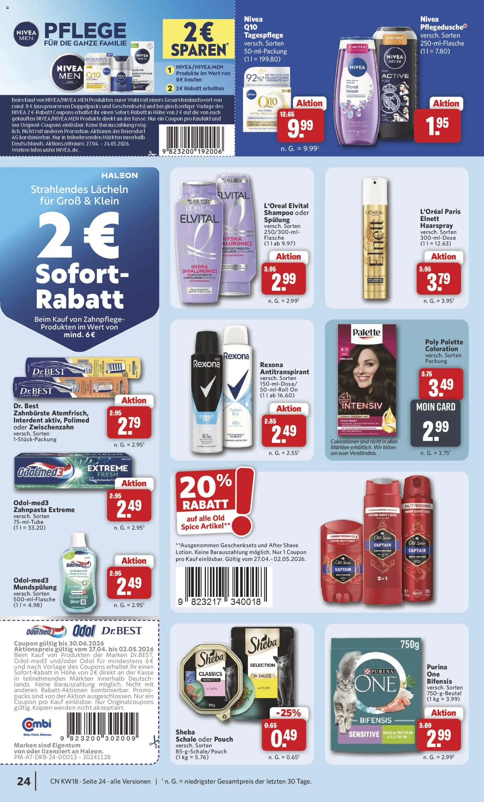 Combi Prospekt 	 – gültig ab 27.04.2026 | Seite: 24 | Produkte: Sheba, Shampoo, Haarspray, Zahnpasta