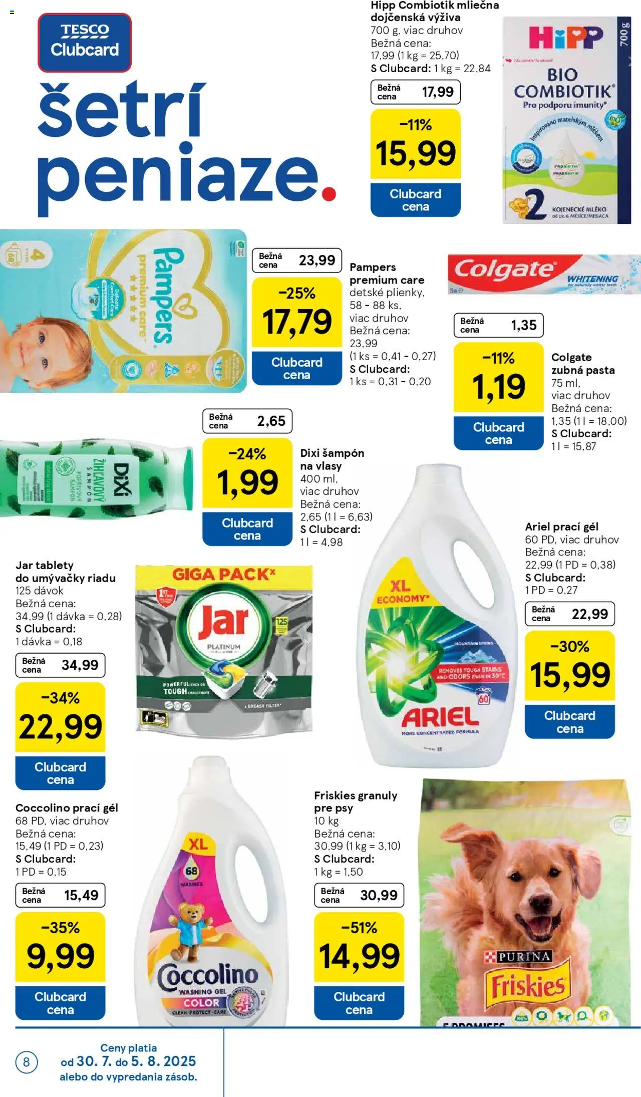 Tesco Hypermarket - leták │ platný od 30.07.2025 | Strana: 8 | Produkty: Friskies, Pampers Premium Care, Tablety do umývačky riadu, Coccolino