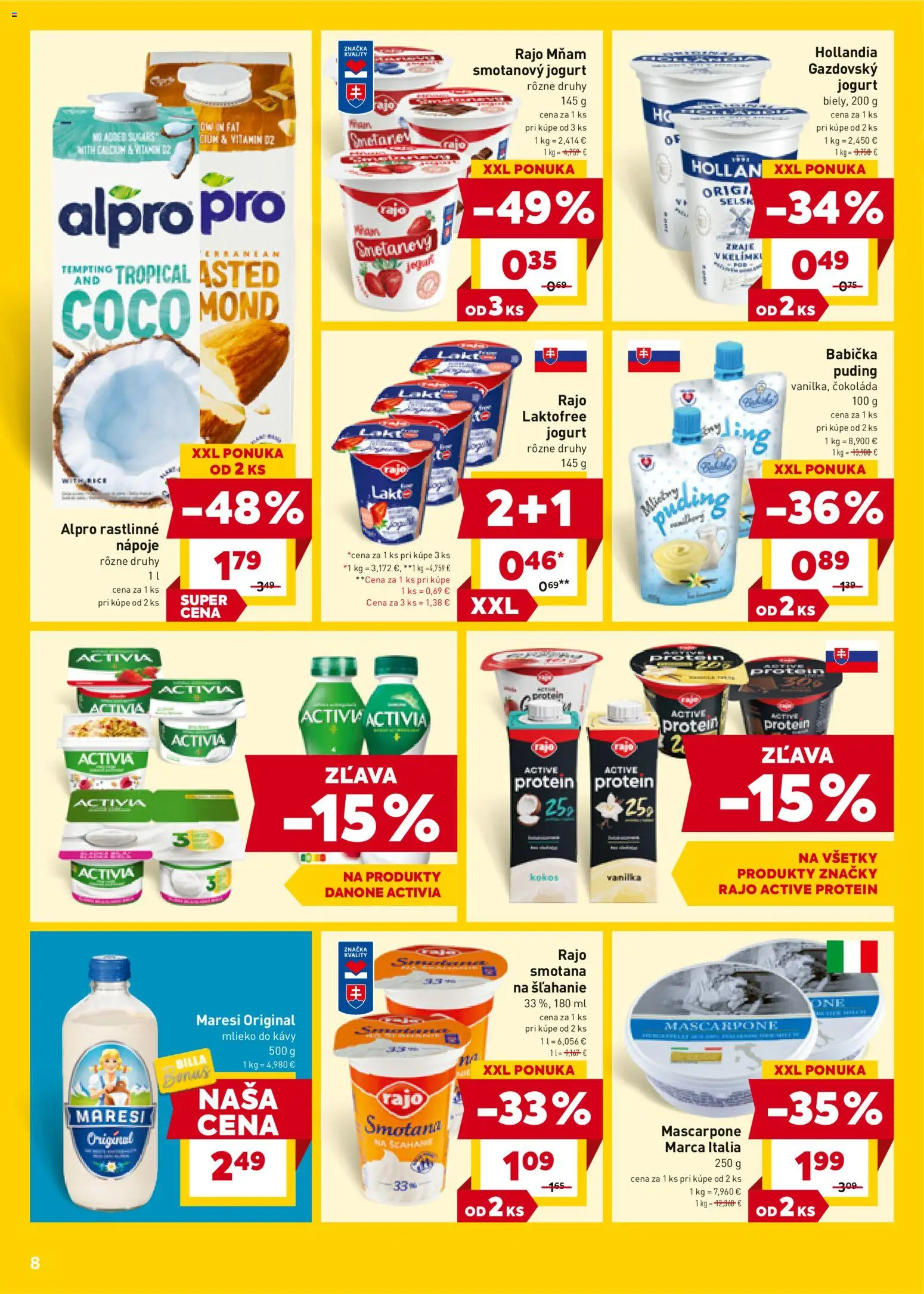 Nové Billa akcie – leták je platný od 26.11.2025 | Strana: 8 | Produkty: Smotana, Protein, Puding, Alpro
