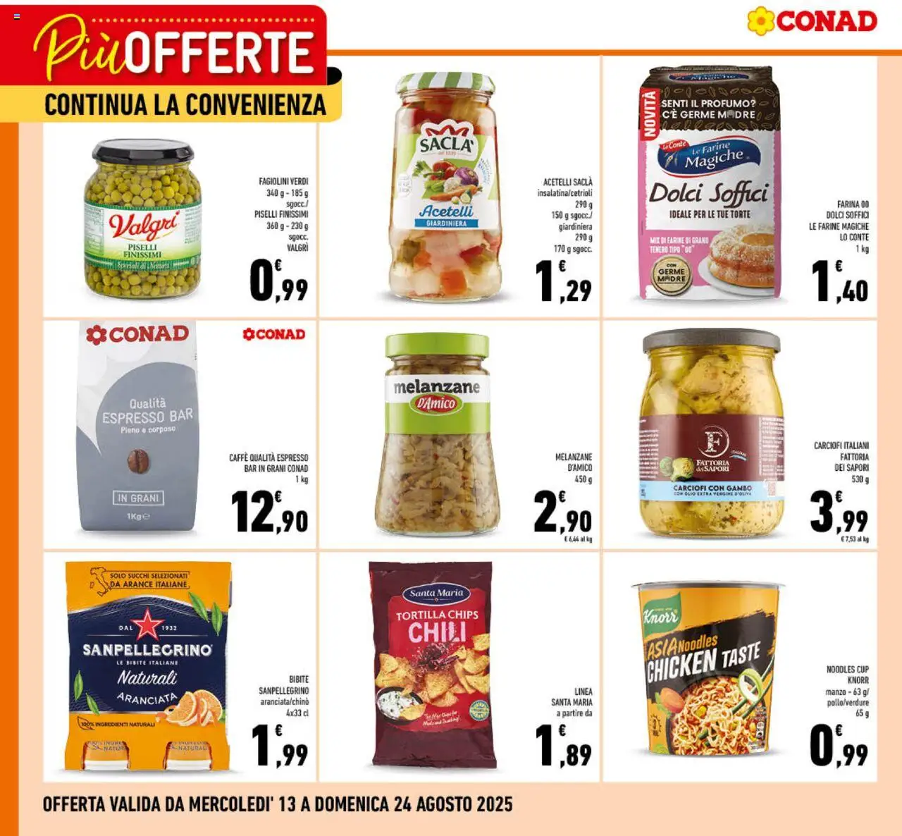 Volantino Conad del 13.08.2025 | Pagina: 1 | Prodotti: Caffè, Bibite, Melanzane, Olio extra vergine