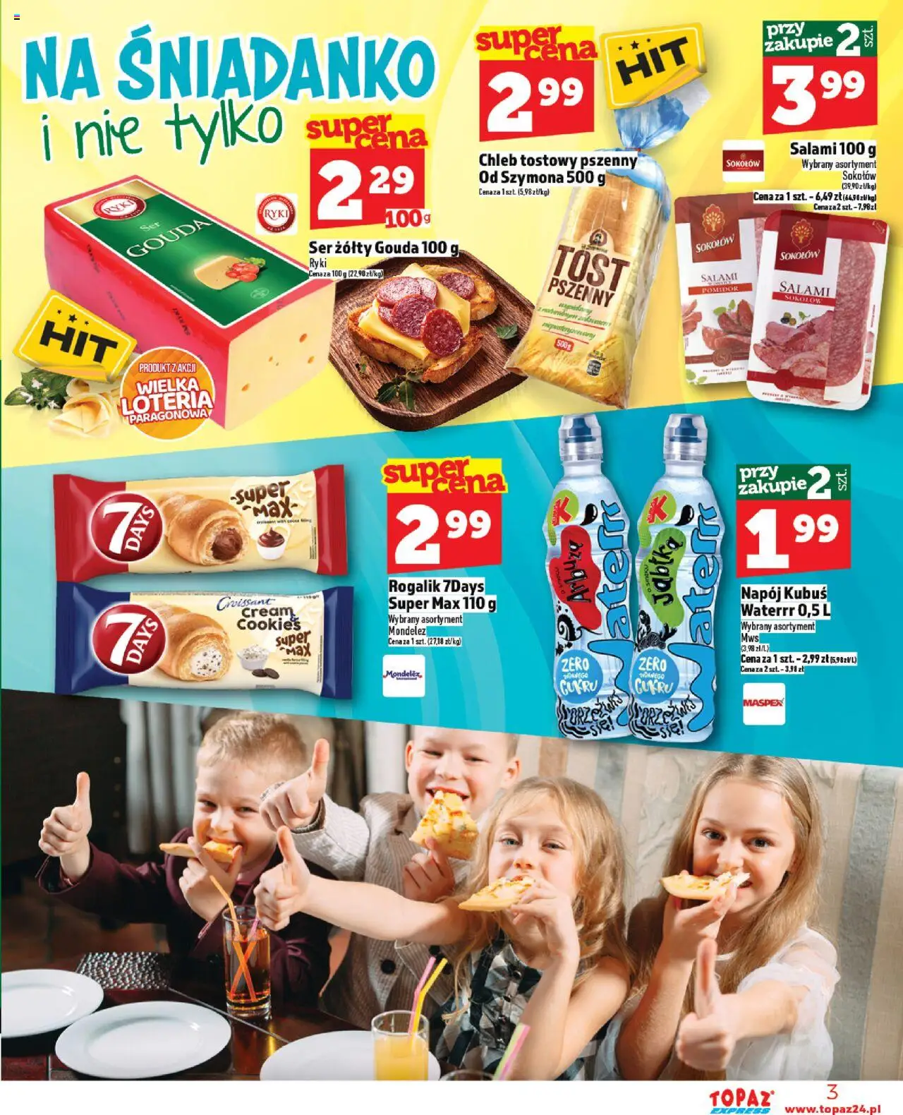 Topaz Gazetka - Express od 28.08.2025 | Strona: 3 | Produkty: Ser żółty, Ser, Chleb, Salami