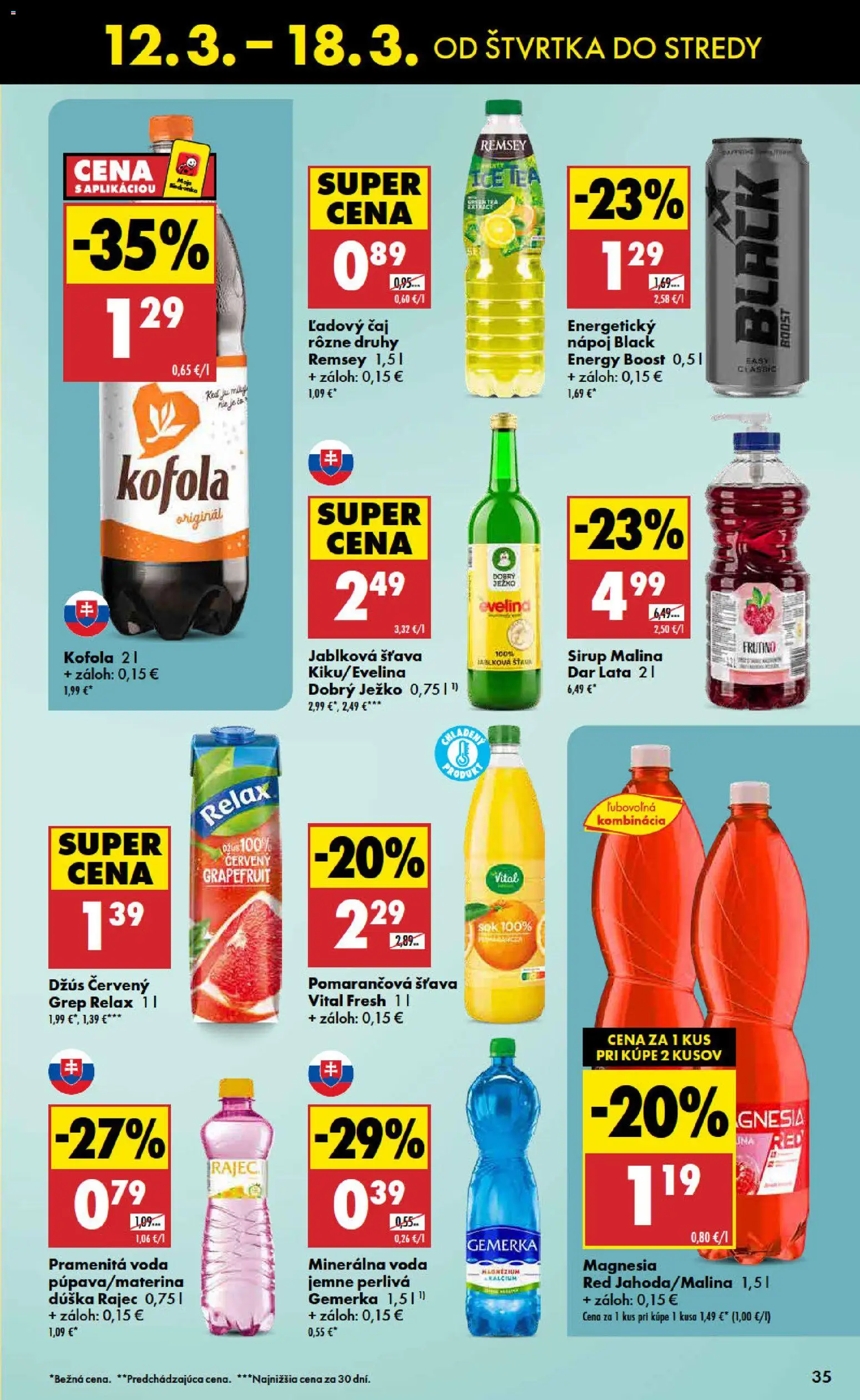 Nové Biedronka akcie – leták je platný od 12.03.2026 | Strana: 35 | Produkty: Džús, Kofola, Minerálna voda, Grep