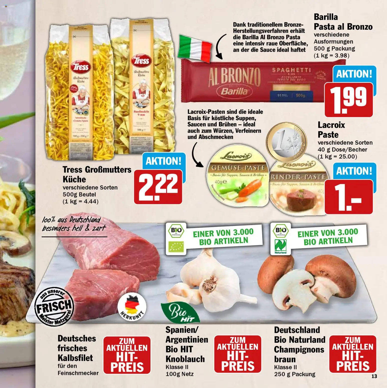HIT Wochenprospekt – gültig ab 09.03.2026 | Seite: 13 | Produkte: Barilla, Champignons, Knoblauch, Pasta