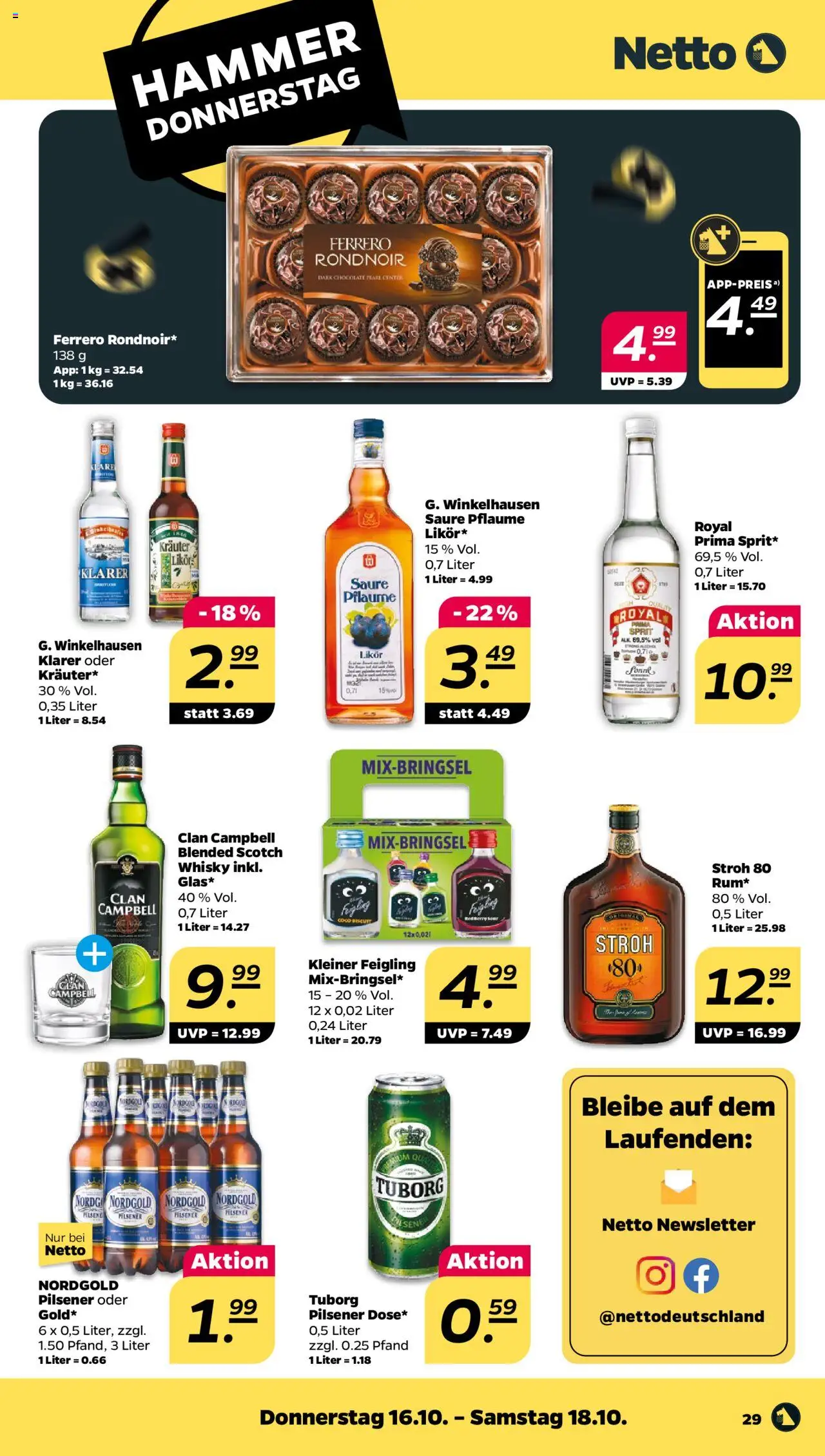 Netto Prospekt 	 – gültig ab 13.10.2025 | Seite: 29 | Produkte: Whisky, Likör, Kleiner feigling