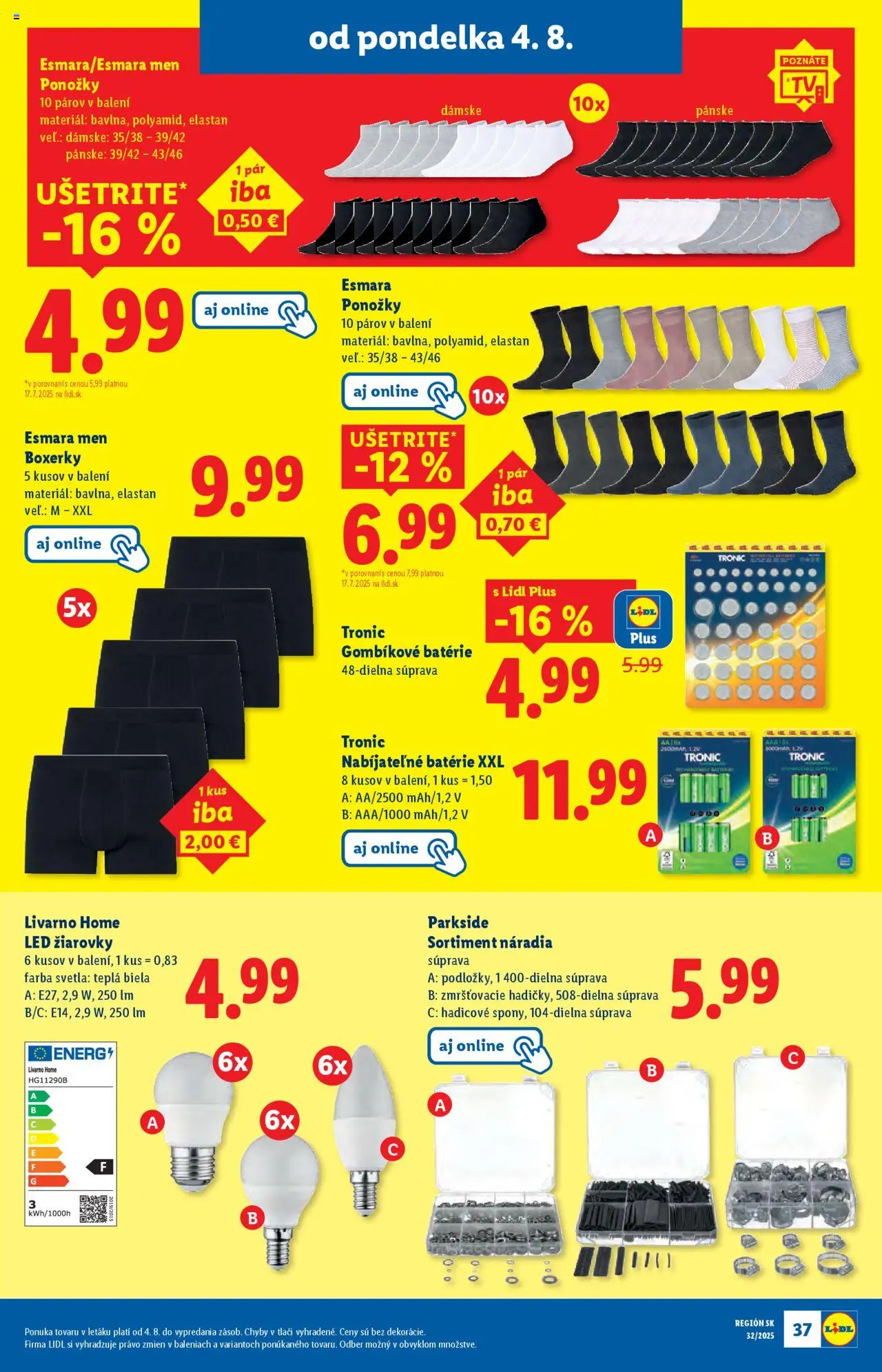 Lidl leták │ platný od 04.08.2025 | Strana: 45 | Produkty: Led žiarovky, Žiarovky, Parkside, Svetlá