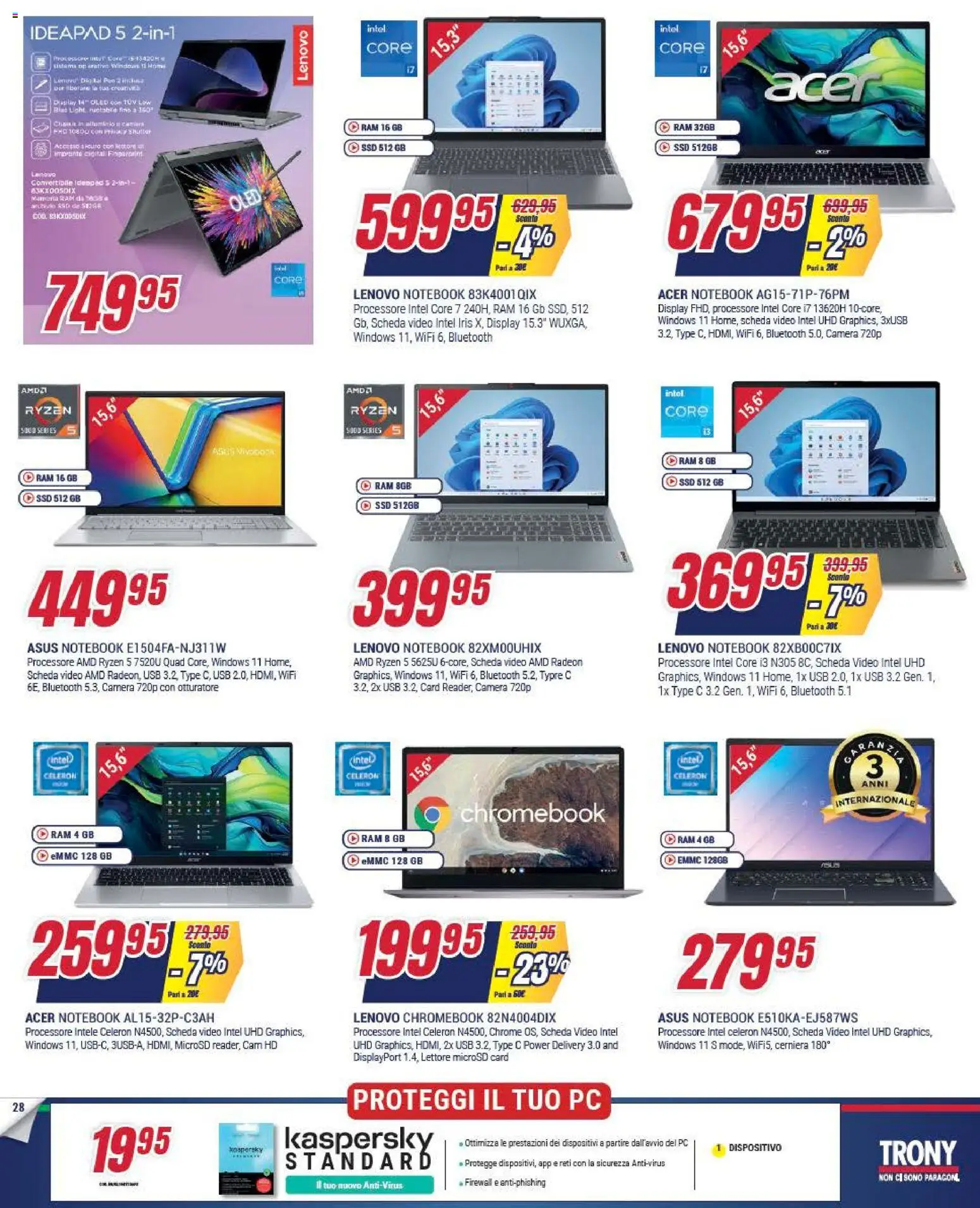 Volantino Trony del 04.12.2025 | Pagina: 28 | Prodotti: Notebook, PC, Video, USB