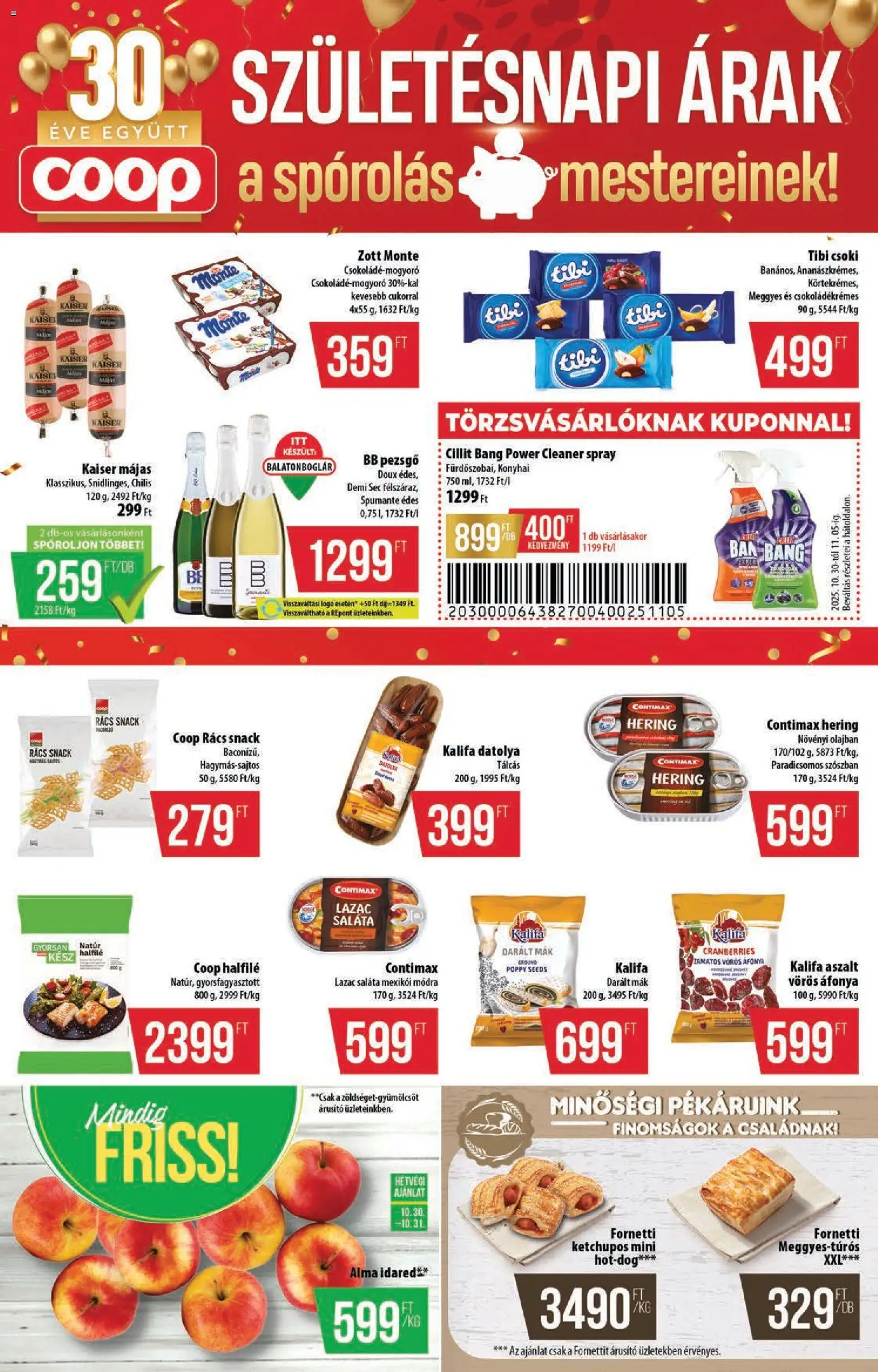 COOP akciós ujság - amely érvényes a következő dátumtól: 30.10.2025 | Oldal: 4 | Termékek: Hering, Bb pezsgő, Saláta, Vörös áfonya