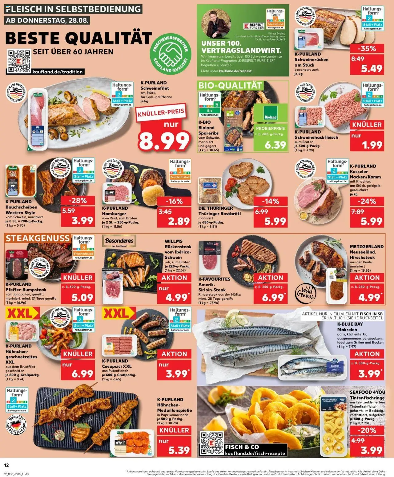 Kaufland prospekt Bad Oldesloe	 – gültig ab 28.08.2025 | Seite: 12 | Produkte: Hahnchen, Cevapcici, Schweinerucken, Fleisch