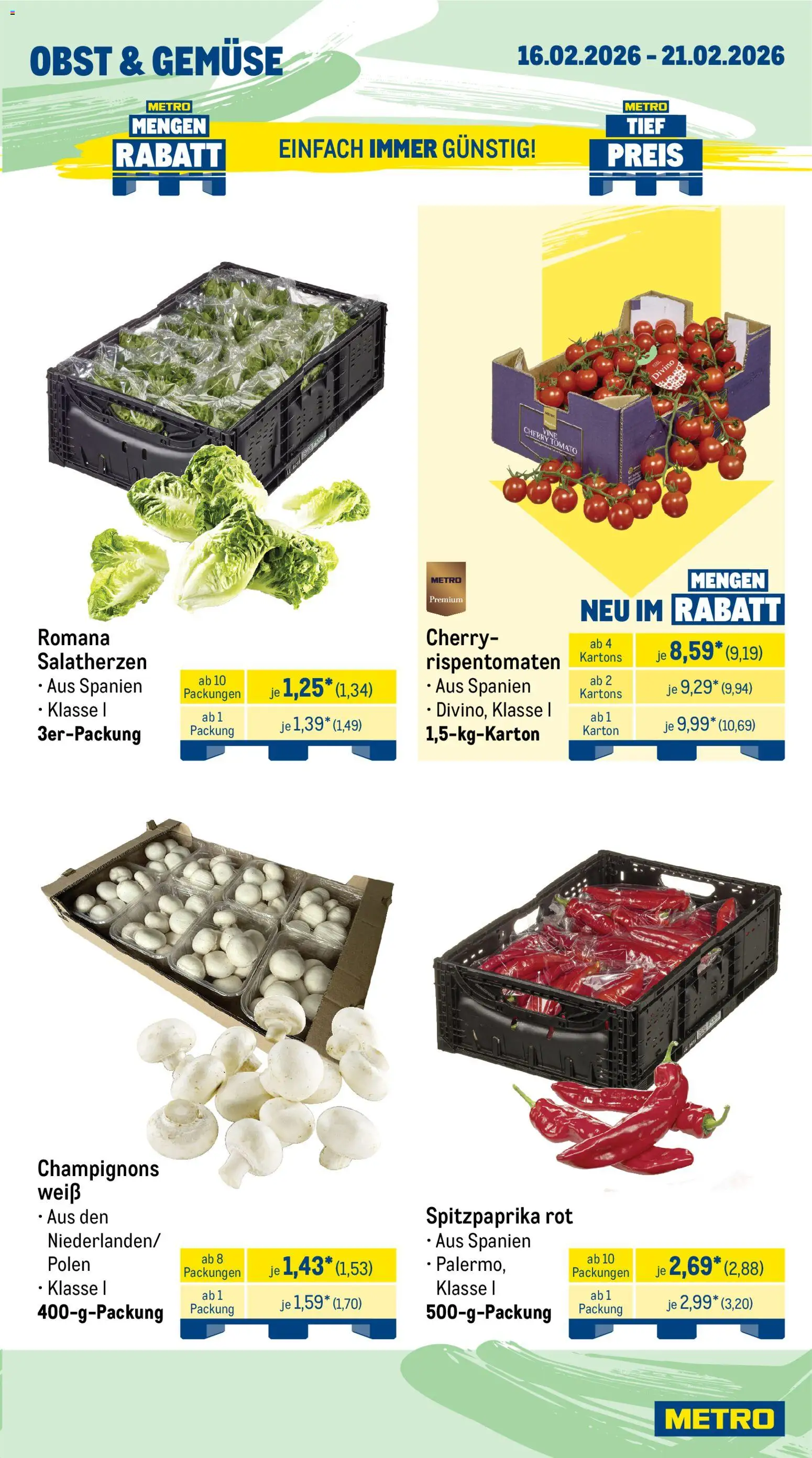 Metro Prospekt 	 – gültig ab 16.02.2026 | Seite: 9 | Produkte: Champignons, Gemüse, Obst