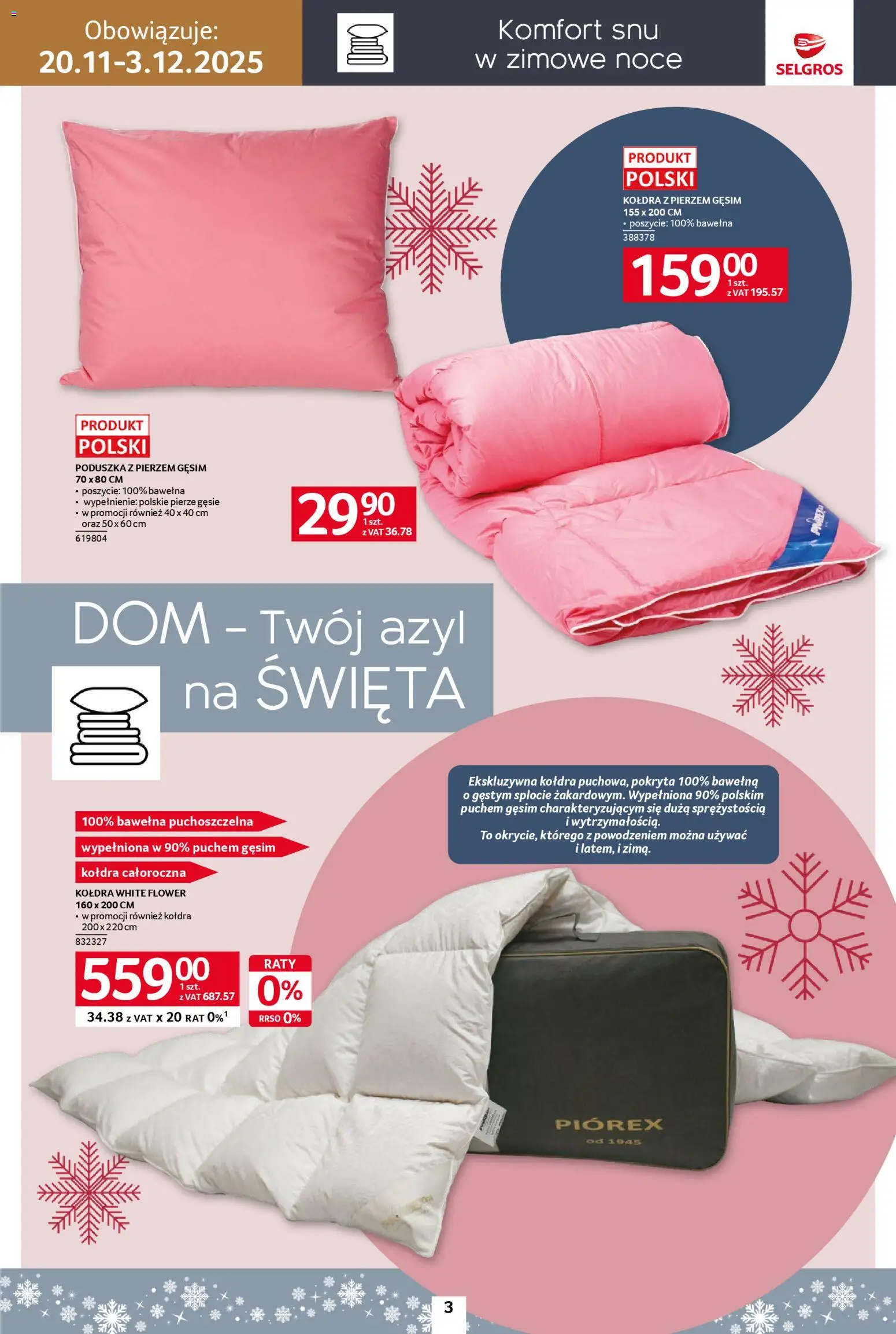 Selgros cash&carry Gazetka - Home&Deco od 20.11.2025 | Strona: 3 | Produkty: Poduszka, Kołdra