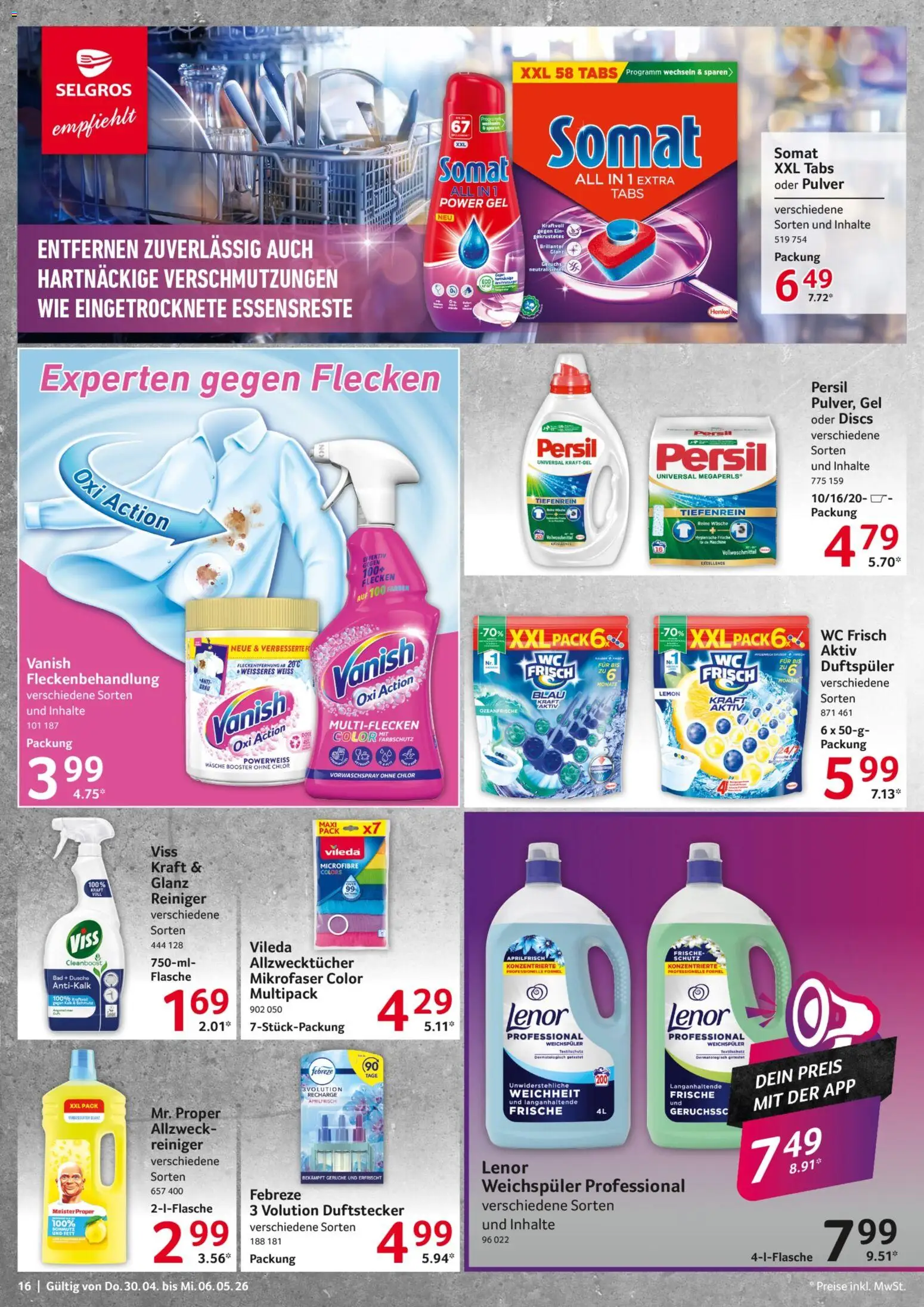 Selgros Prospekt 	 – gültig ab 30.04.2026 | Seite: 16 | Produkte: Bad, Weichspüler, Wc frisch, Persil