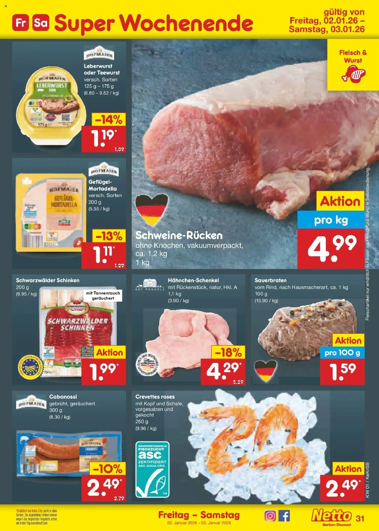 Netto Marken-Discount prospekt Bonn	 – gültig ab 28.12.2025 | Seite: 45 | Produkte: Wurst, Schweinerucken, Schinken, Fleisch