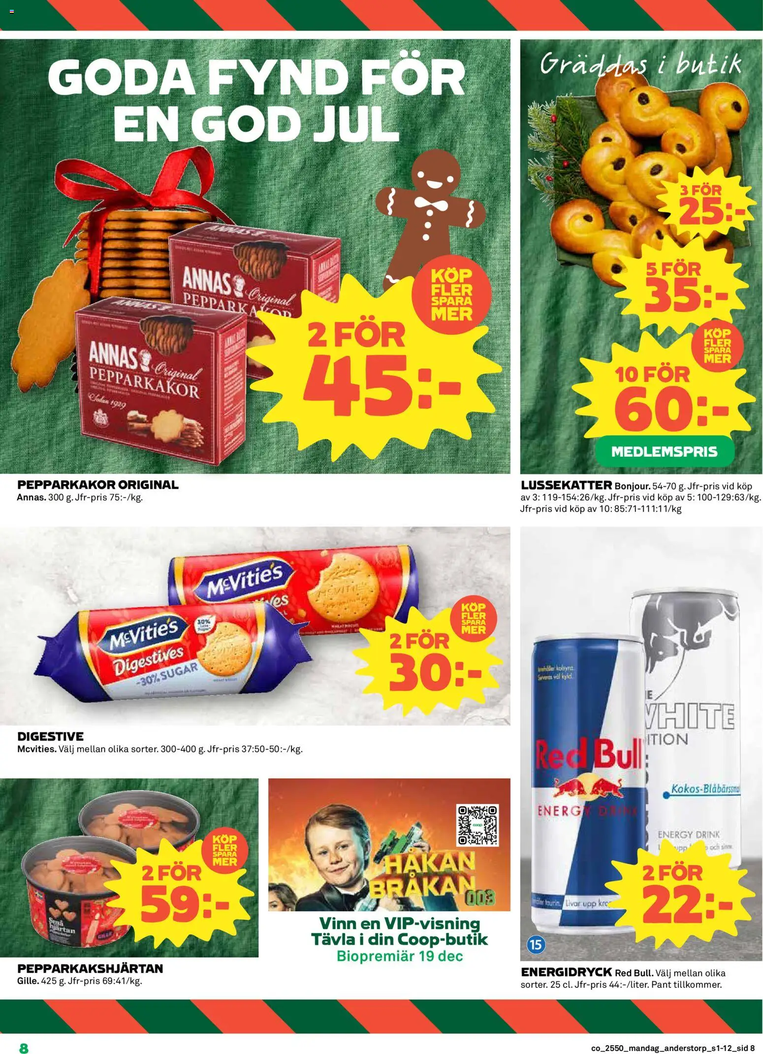 Coop reklamblad aktuell från 08.12.2025 | Sida: 8 | Produkter: Red bull, Digestive, Energidryck