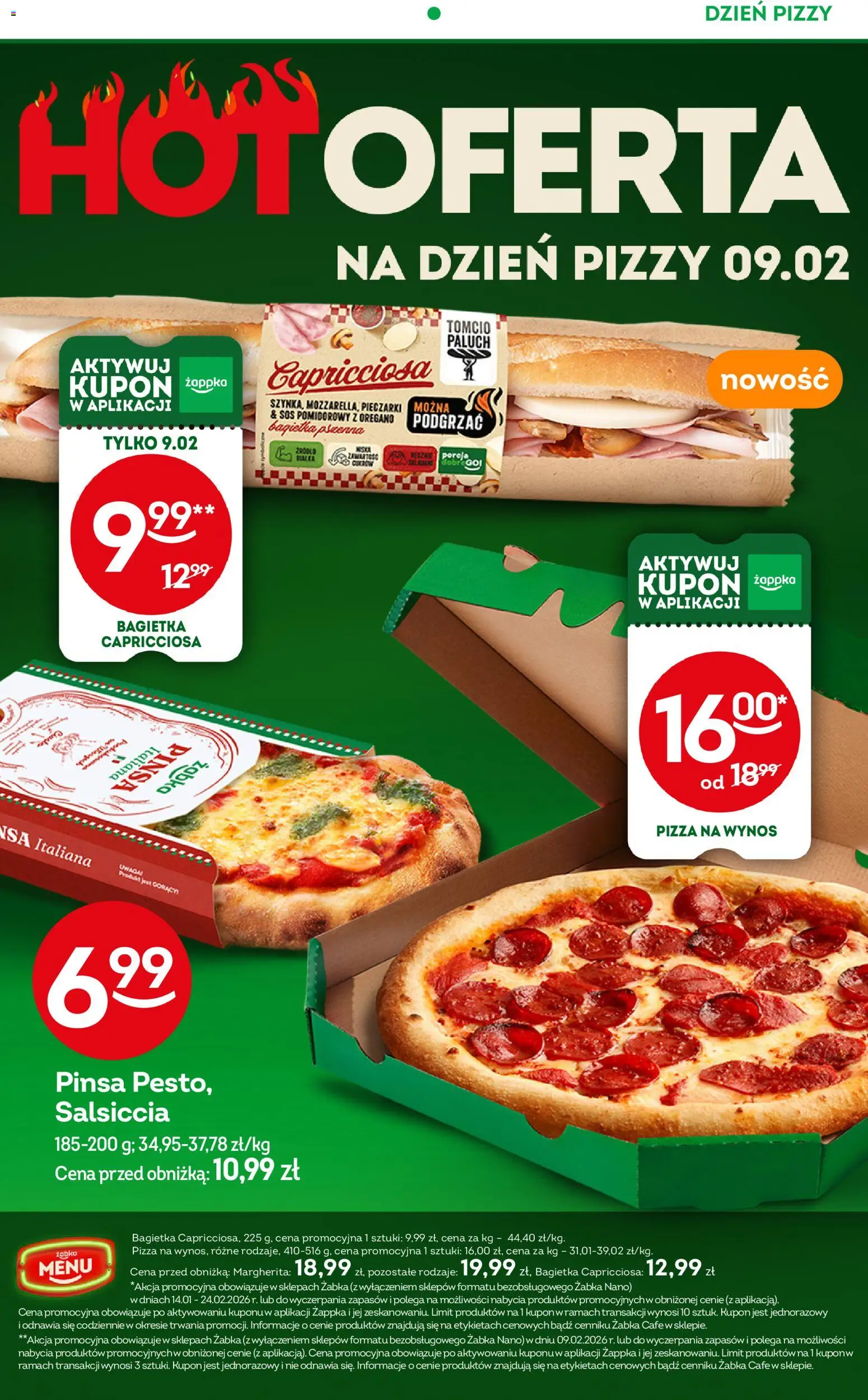 Żabka Gazetka od 28.01.2026 | Strona: 14 | Produkty: Pieczarki, Bagietka, Pizza, Sos