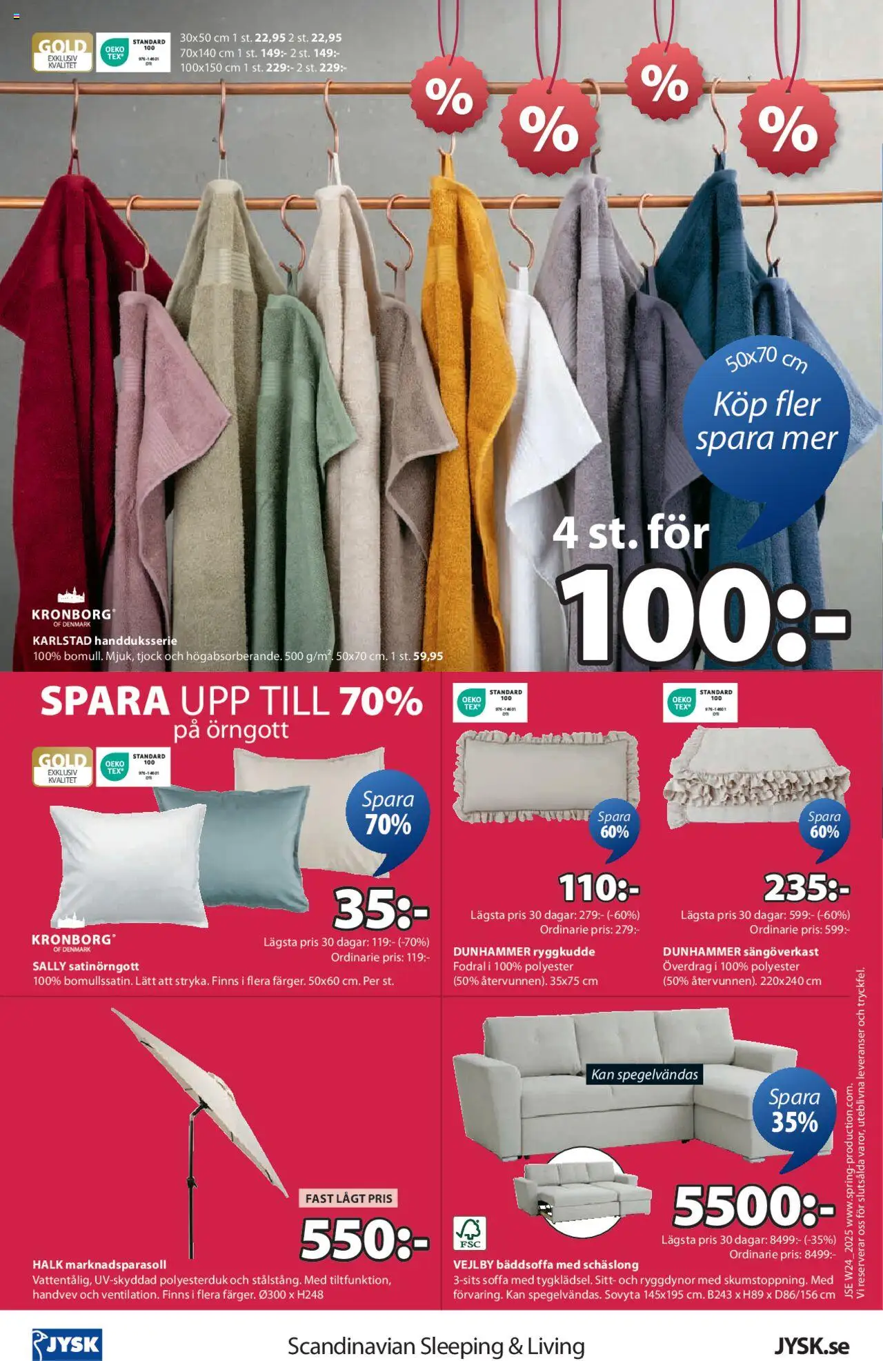 JYSK reklamblad aktuell från 09.06.2025 | Sida: 16 | Produkter: Sängöverkast, Örngott, Soffa