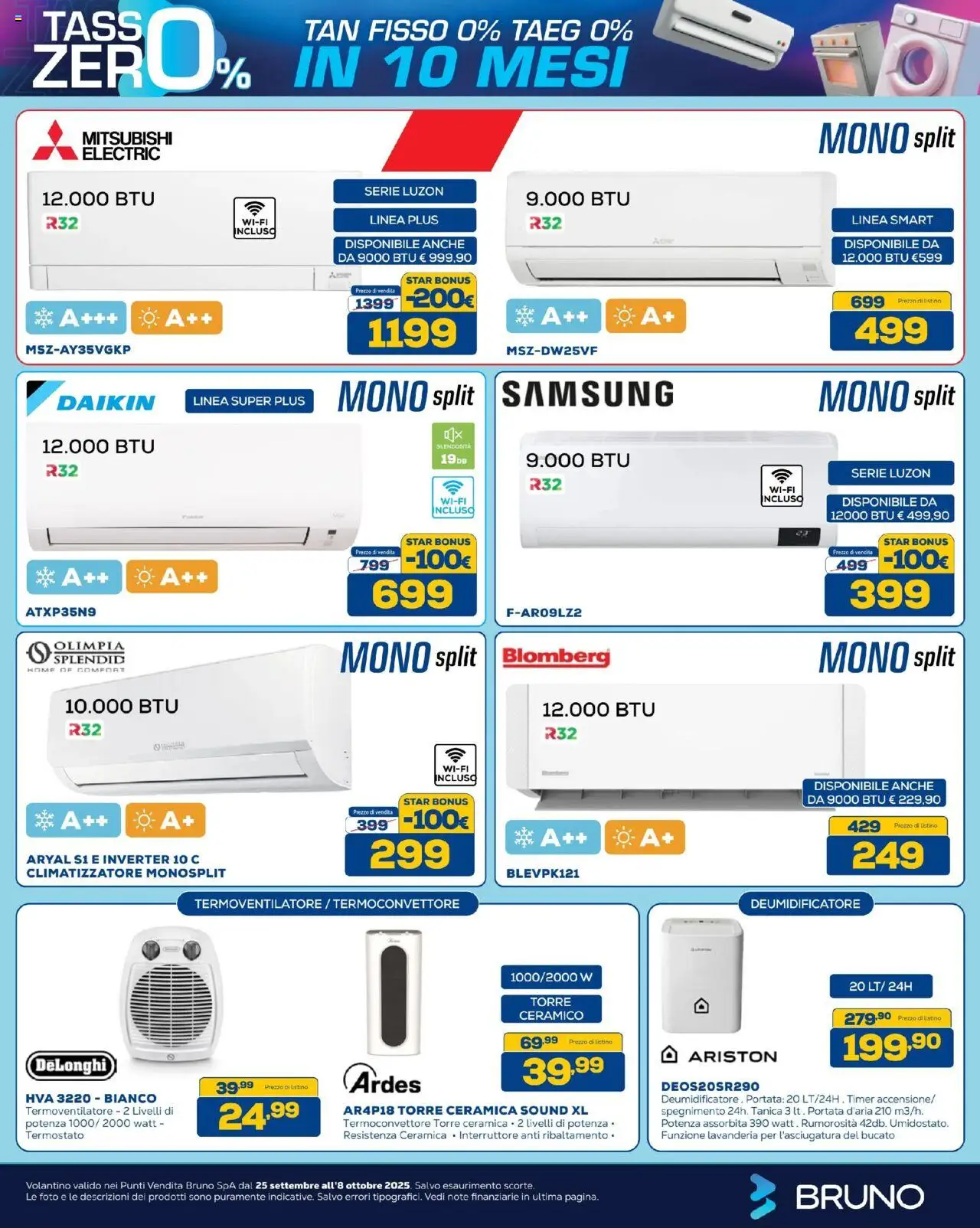 Volantino BRUNO del 25.09.2025 | Pagina: 24 | Prodotti: Climatizzatore, Deumidificatore, Tanica, Samsung