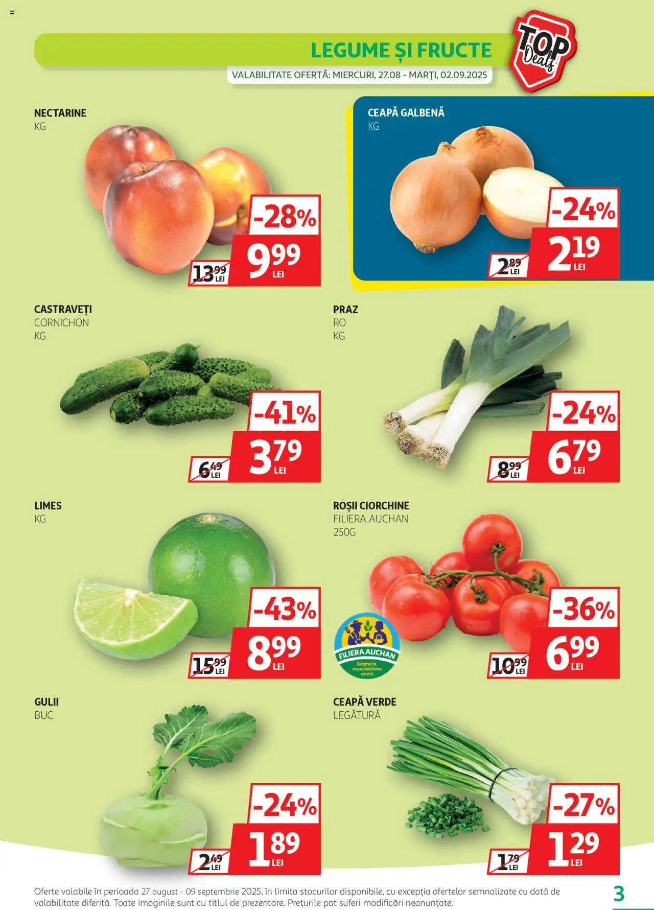 Catalog Auchan – valabil de la 27.08.2025 | Pagină: 3 | Produse: Castraveți, Ceapă, Legume, Fructe