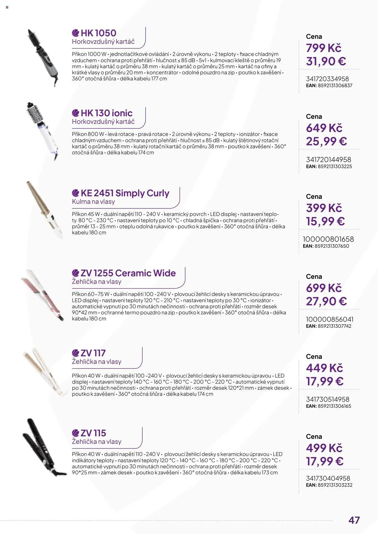 Expert elektro katalog - ECG - Malé domácí spotřebiče od 01.10.2024 | Strana: 47 | Produkty: Kulma na vlasy, Žehlička, Žehlička na vlasy, LED