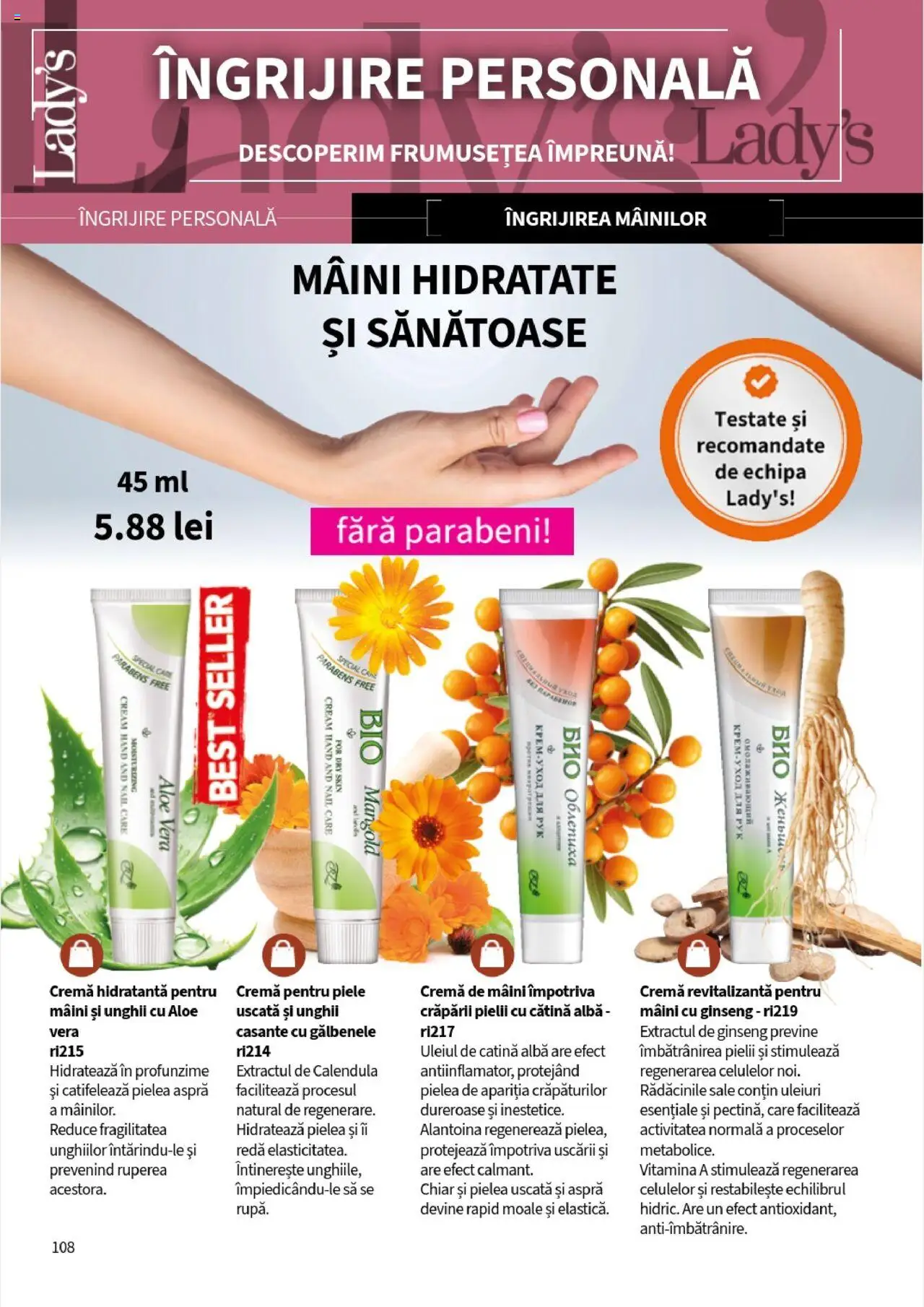 Catalog Lady’s – valabil de la 01.08.2025 | Pagină: 108 | Produse: Şerit ödül, Arapsaçı, Cremă, Cremă de mâini