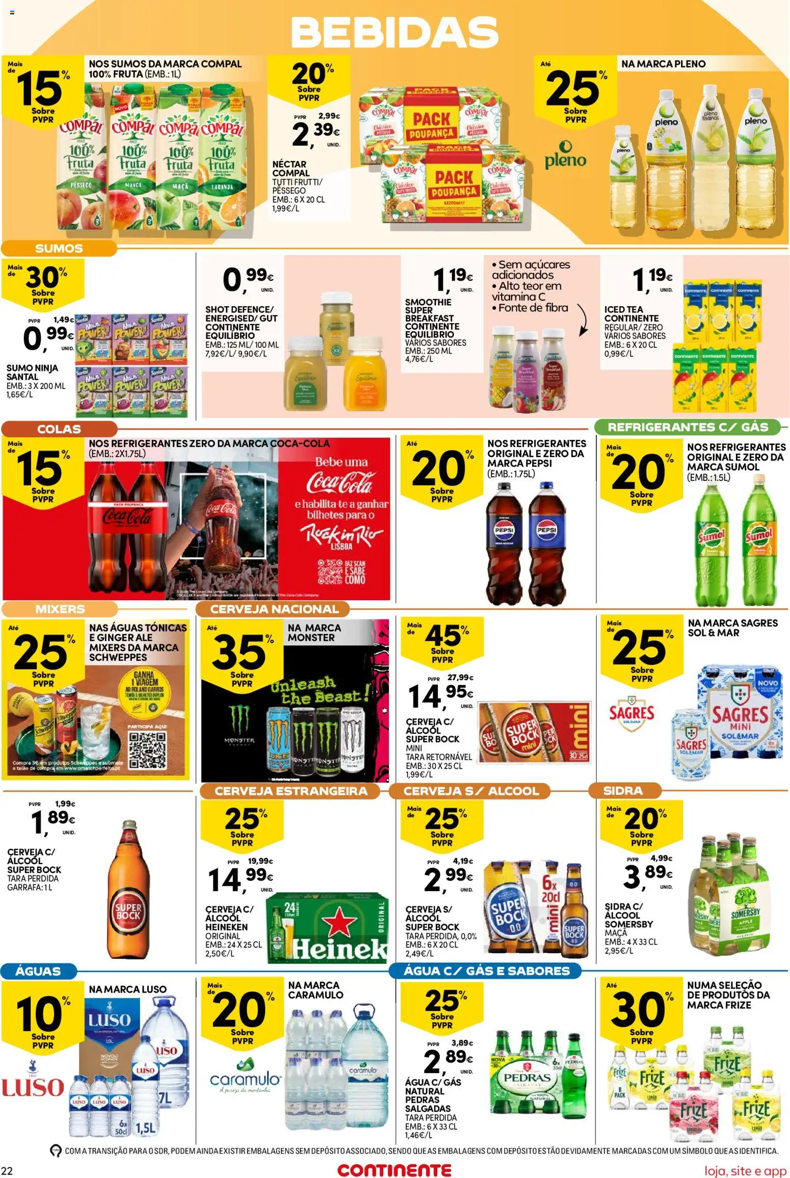 Continente Semanal Continente Bom Dia │ válido de 21.04.2026 | Página: 22 | Produtos: Super bock, Maça, Sumo, Somersby