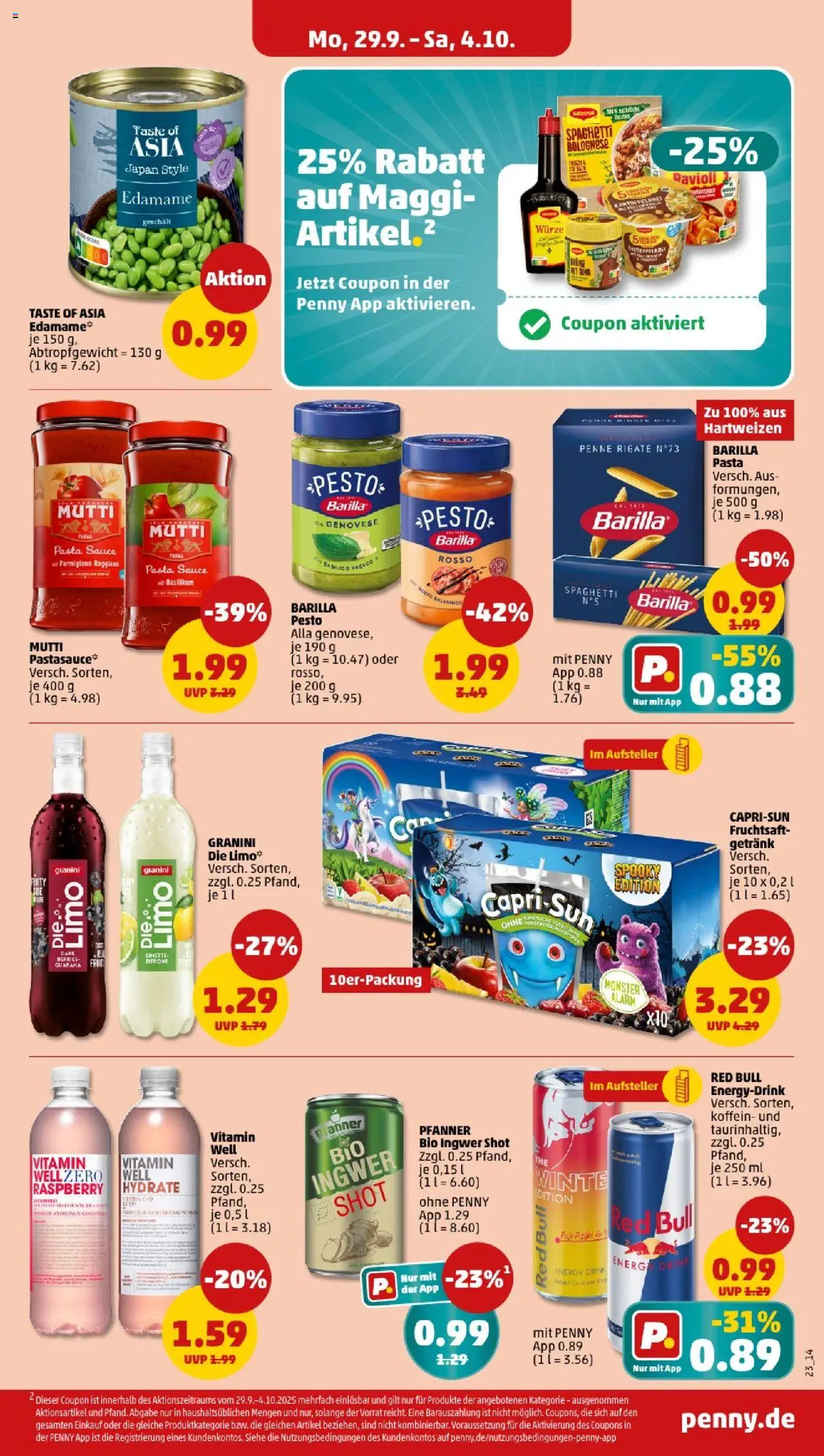 Penny - Baden-Württemberg – gültig ab 29.09.2025 | Seite: 25 | Produkte: Red bull, Barilla, Pasta, Fruchtsaft