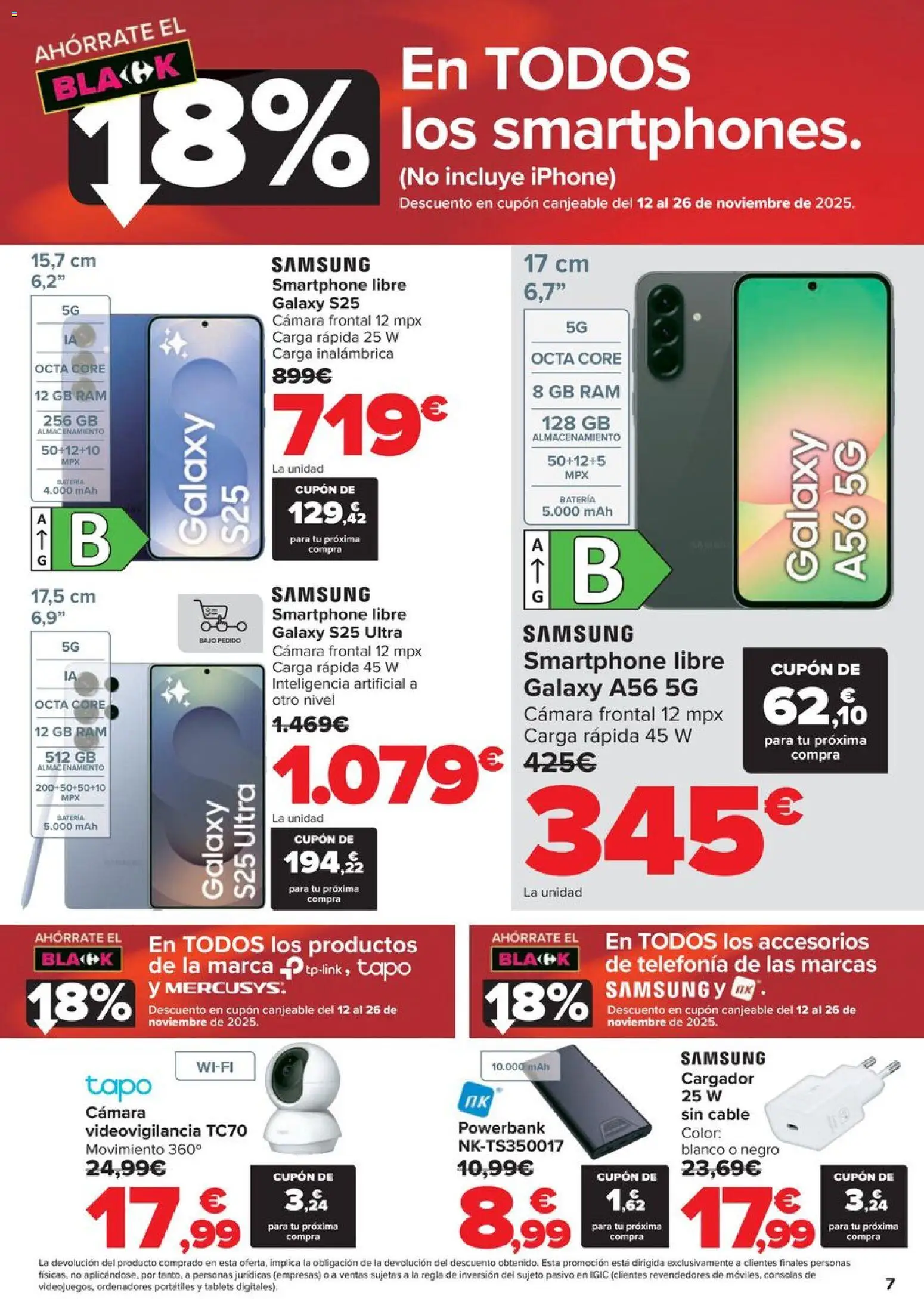 Carrefour Black Friday │ válido desde el 06.11.2025 | Página: 7 | Productos: Iphone, Cámara, Cable, Batería