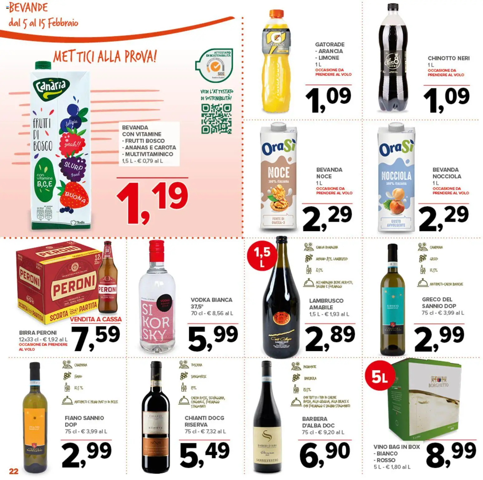 Volantino Todis del 05.02.2026 | Pagina: 22 | Prodotti: Pesce, Chinotto, Carota, Ananas
