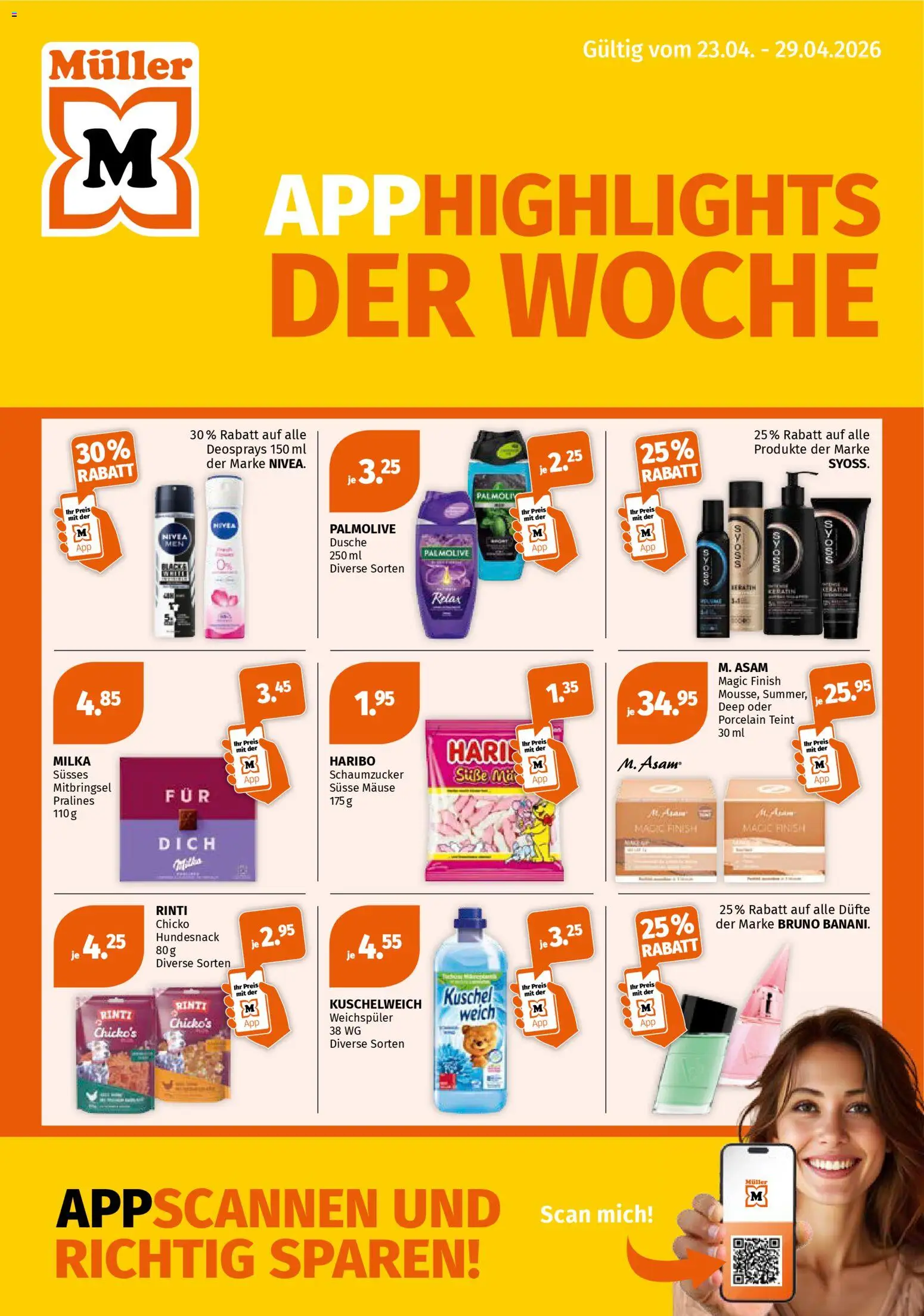 Müller aktionen – gültig ab 23.04.2026 | Seite: 1 | Produkte: Dusche, Deodorant, Weichspüler, Shower Gel