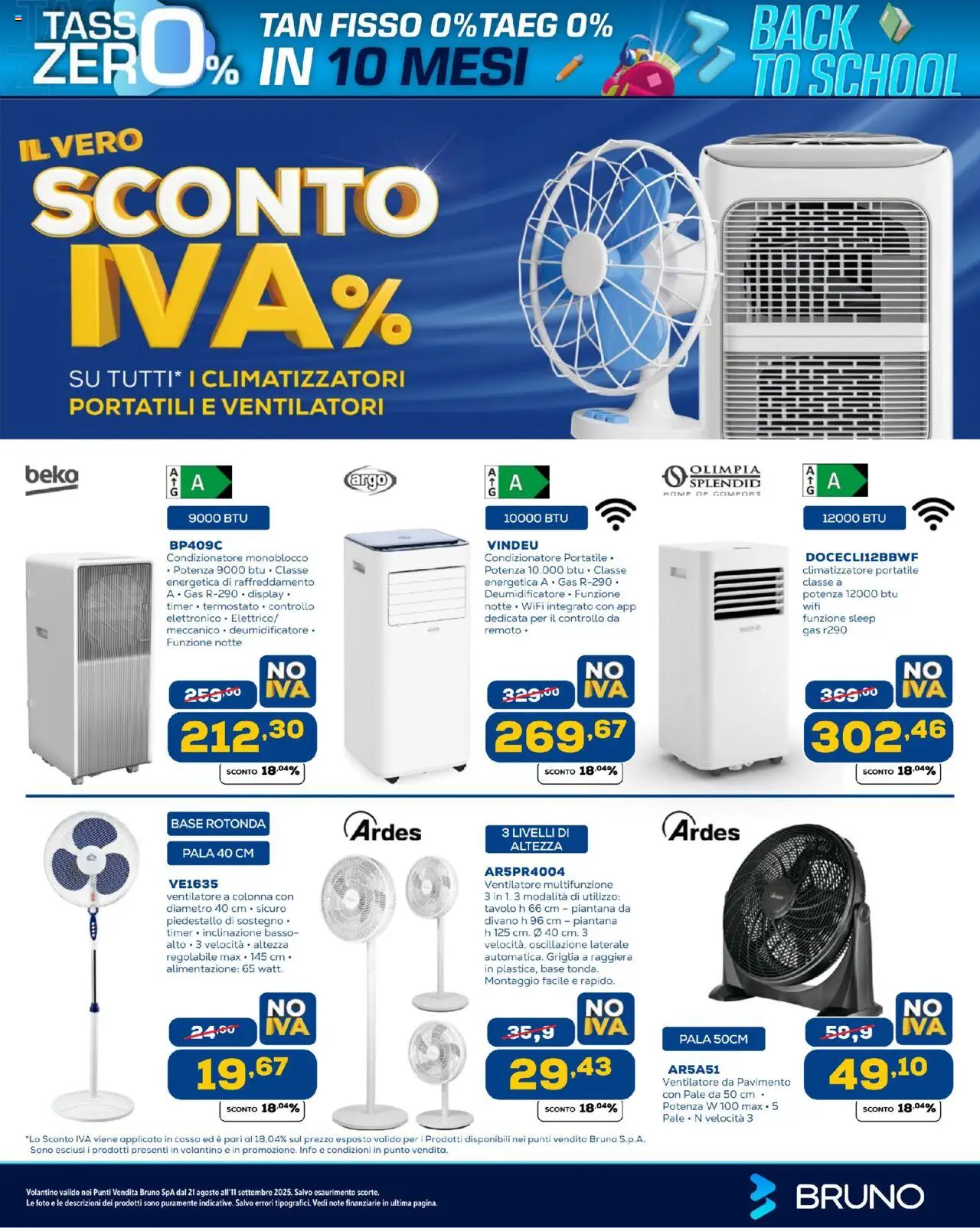 Volantino BRUNO del 21.08.2025 | Pagina: 37 | Prodotti: Climatizzatore, Deumidificatore, Tavolo, Condizionatore portatile