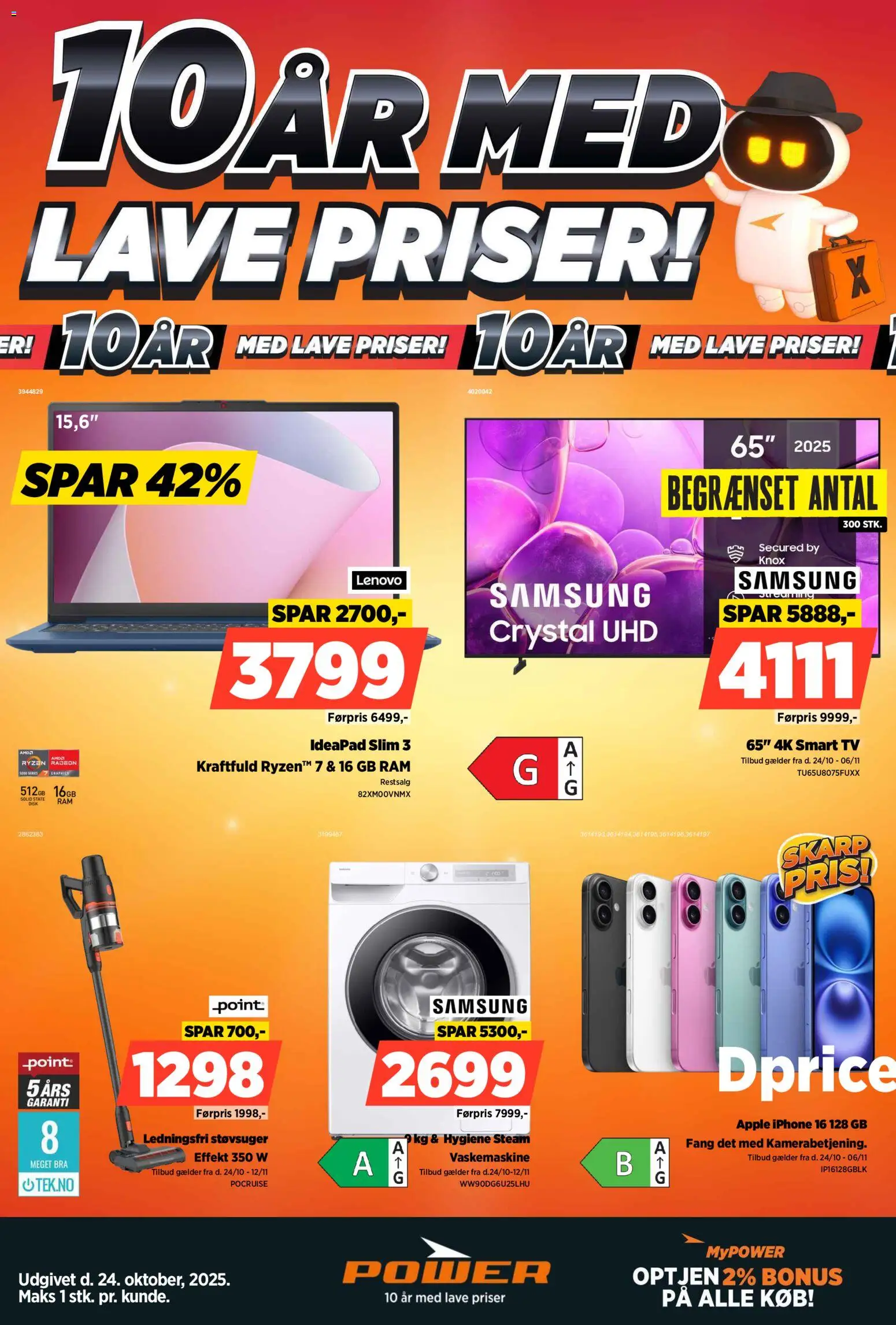 Power tilbudsavis – gyldig fra 24.10.2025 | Side: 1 | Produkter: Disk, TV, Vaskemaskine, Støvsuger