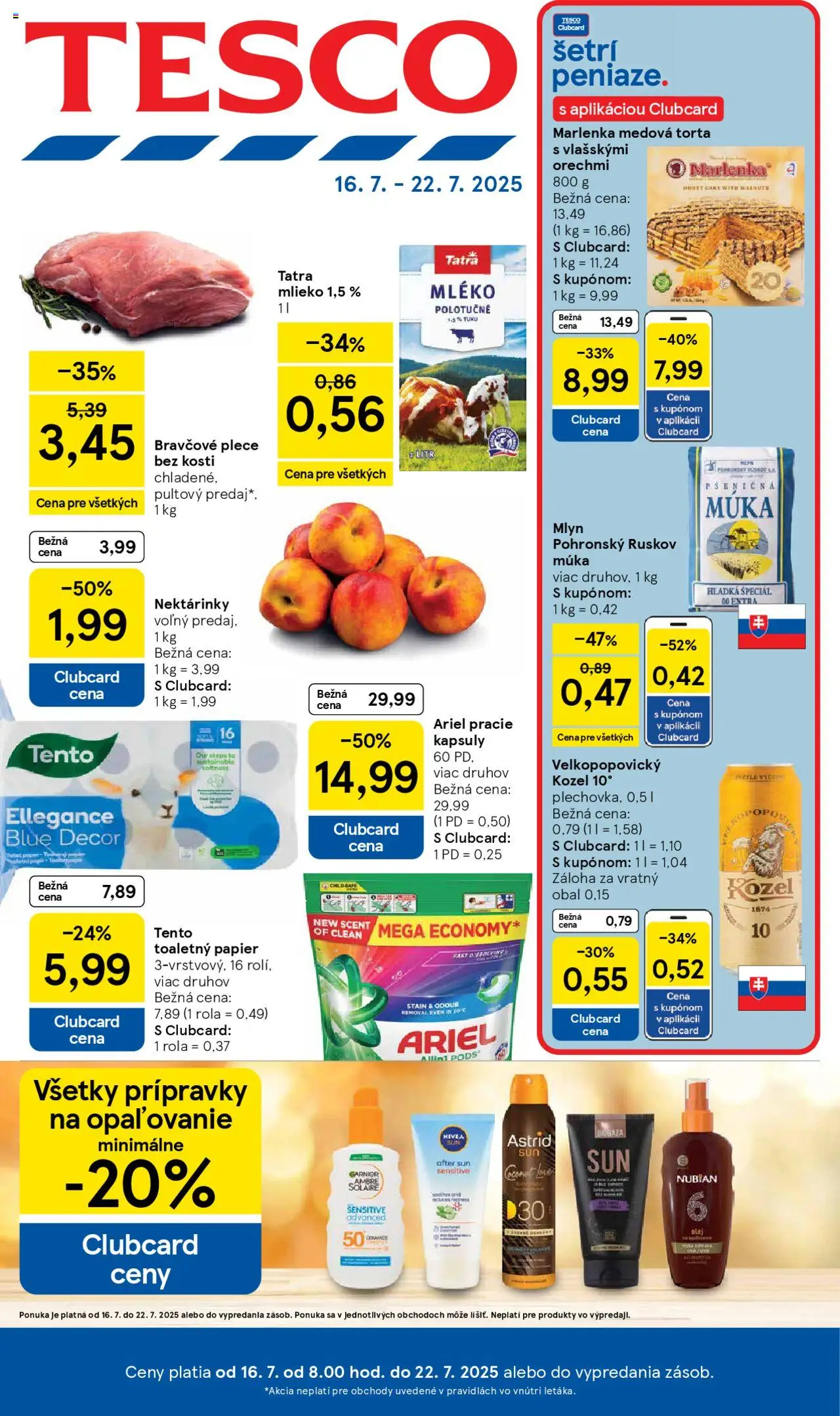 Tesco Hypermarket - leták │ platný od 16.07.2025 | Strana: 1 | Produkty: Mlieko, Nivea, Toaletný papier, Múka