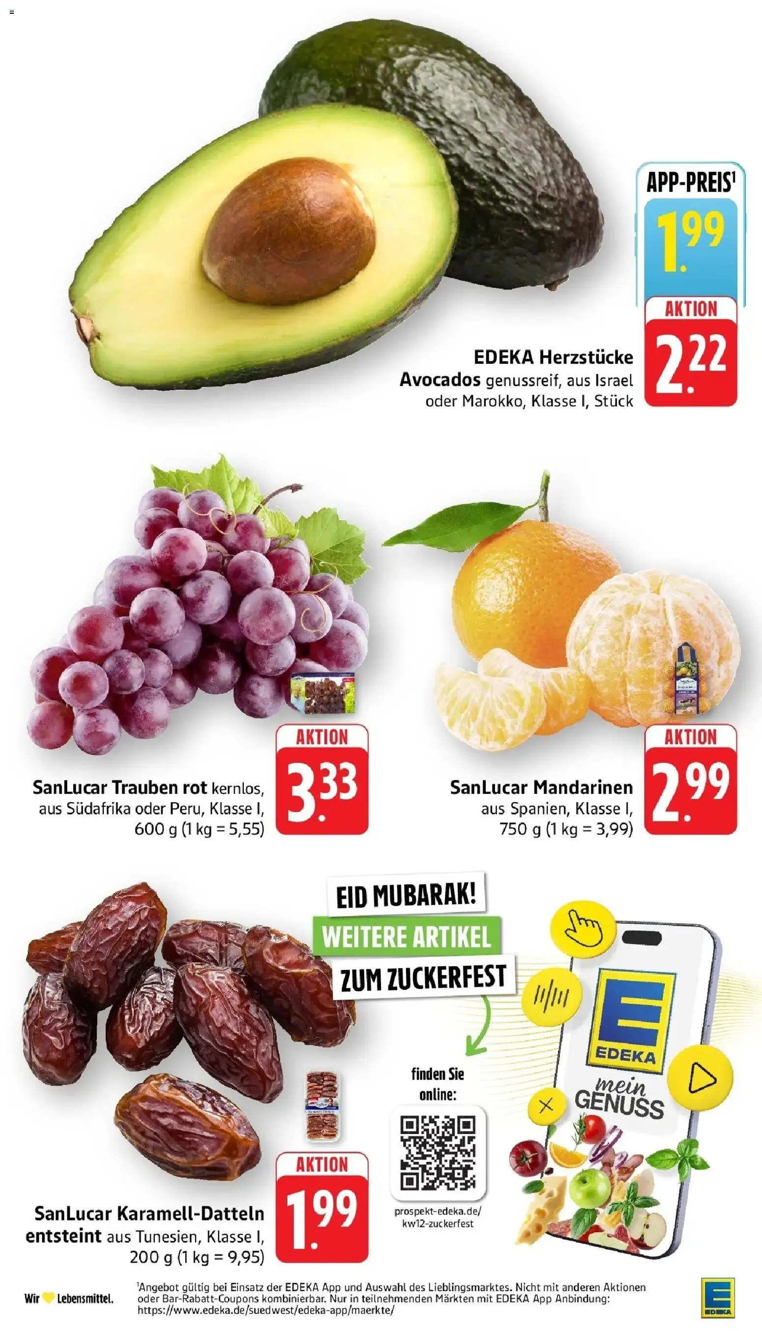 Edeka prospekt Beckingen	 – gültig ab 16.03.2026 | Seite: 6 | Produkte: Trauben, Mandarinen, Avocado