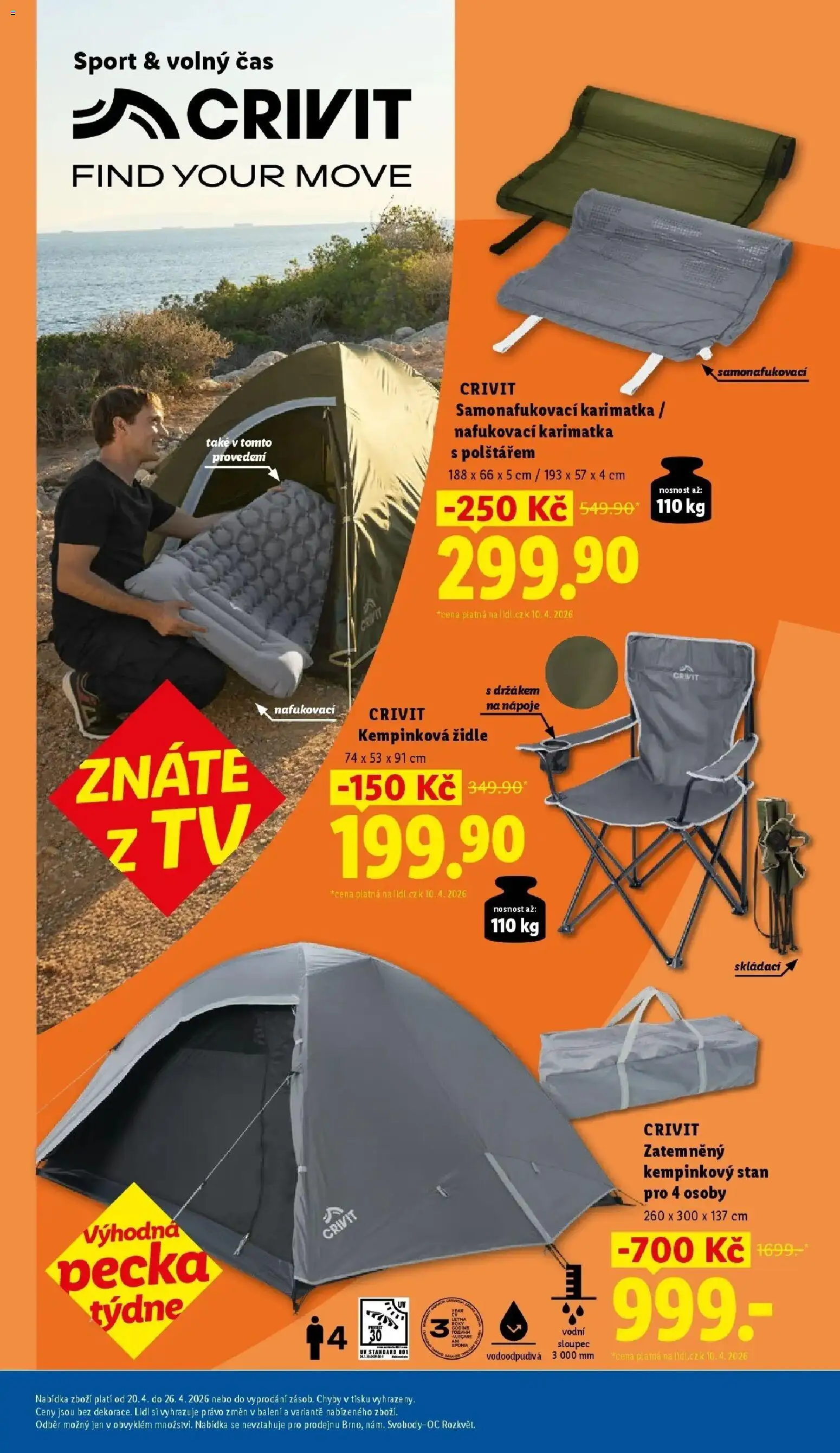 Lidl aktuální leták od 20.04.2026 | Strana: 31 | Produkty: Tv, Karimatka, Nafukovací karimatka, Stan