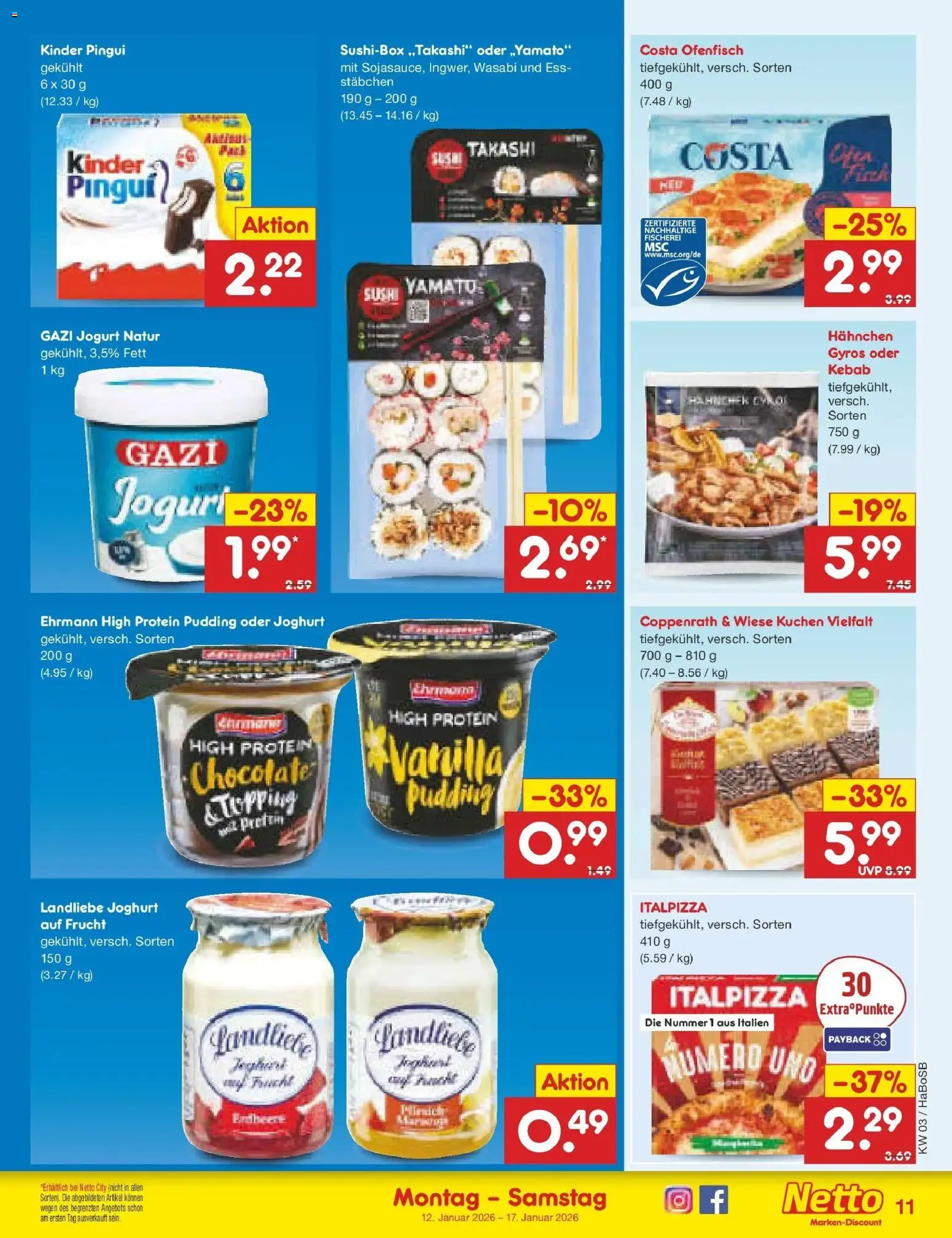 Netto Marken-Discount prospekt Stadtlohn	 – gültig ab 12.01.2026 | Seite: 11 | Produkte: Hahnchen, High protein pudding, Pudding, Landliebe joghurt
