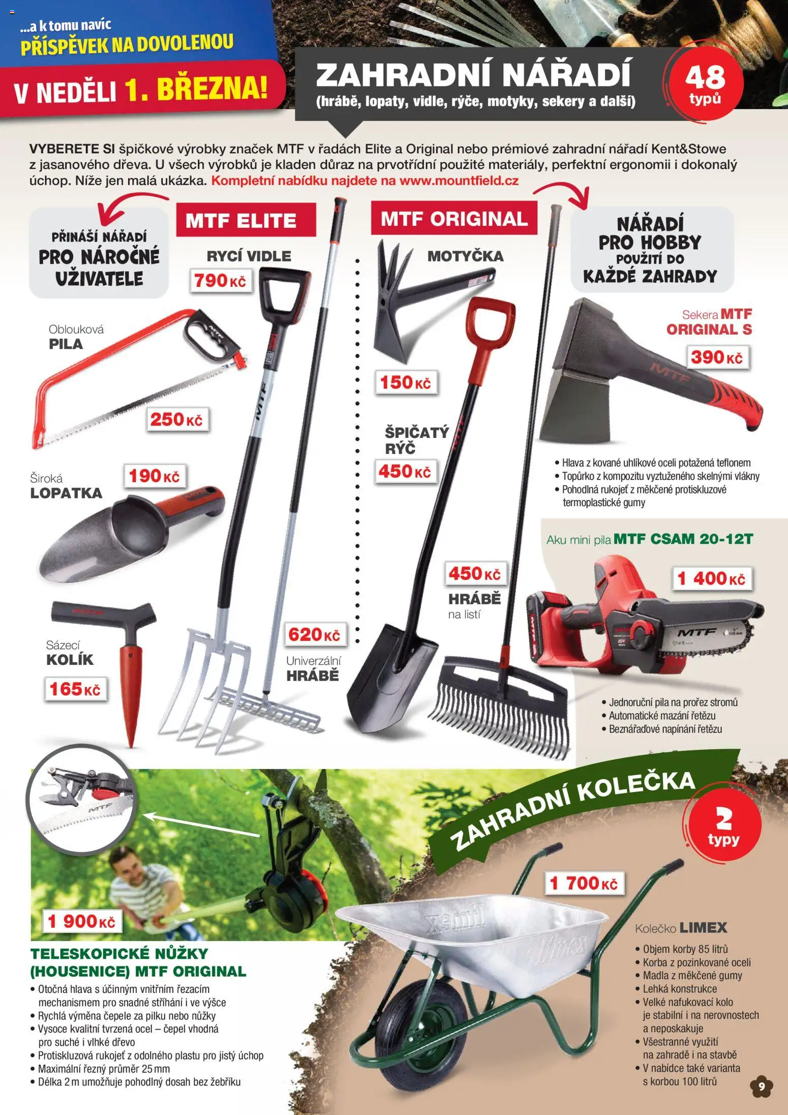 Mountfield leták od 01.03.2026 | Strana: 9 | Produkty: Nůžky, Nářadí, Hrábě, Pila
