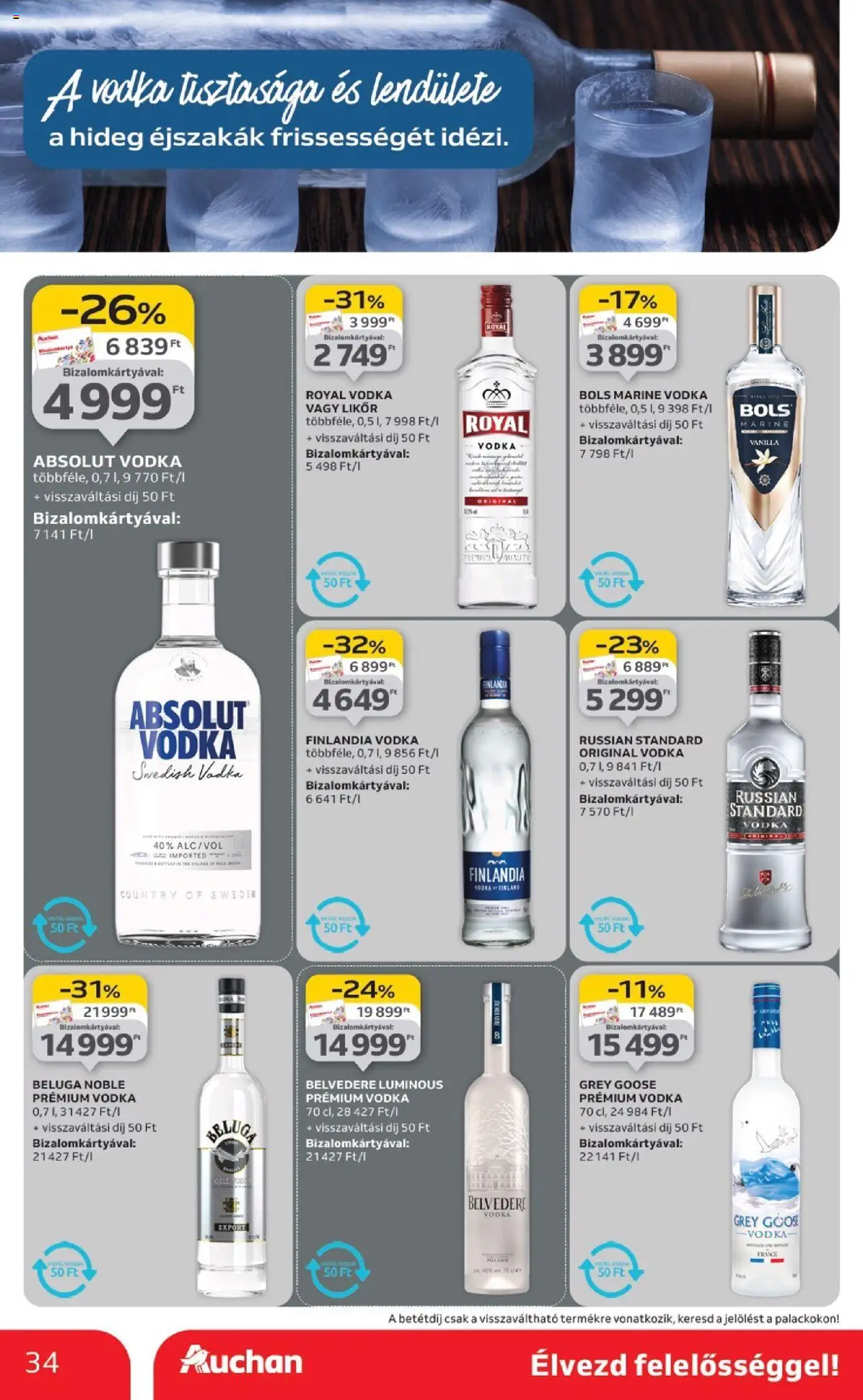 Auchan akciós ujság - amely érvényes a következő dátumtól: 02.10.2025 | Oldal: 34 | Termékek: Absolut vodka, Likőr, Vodka