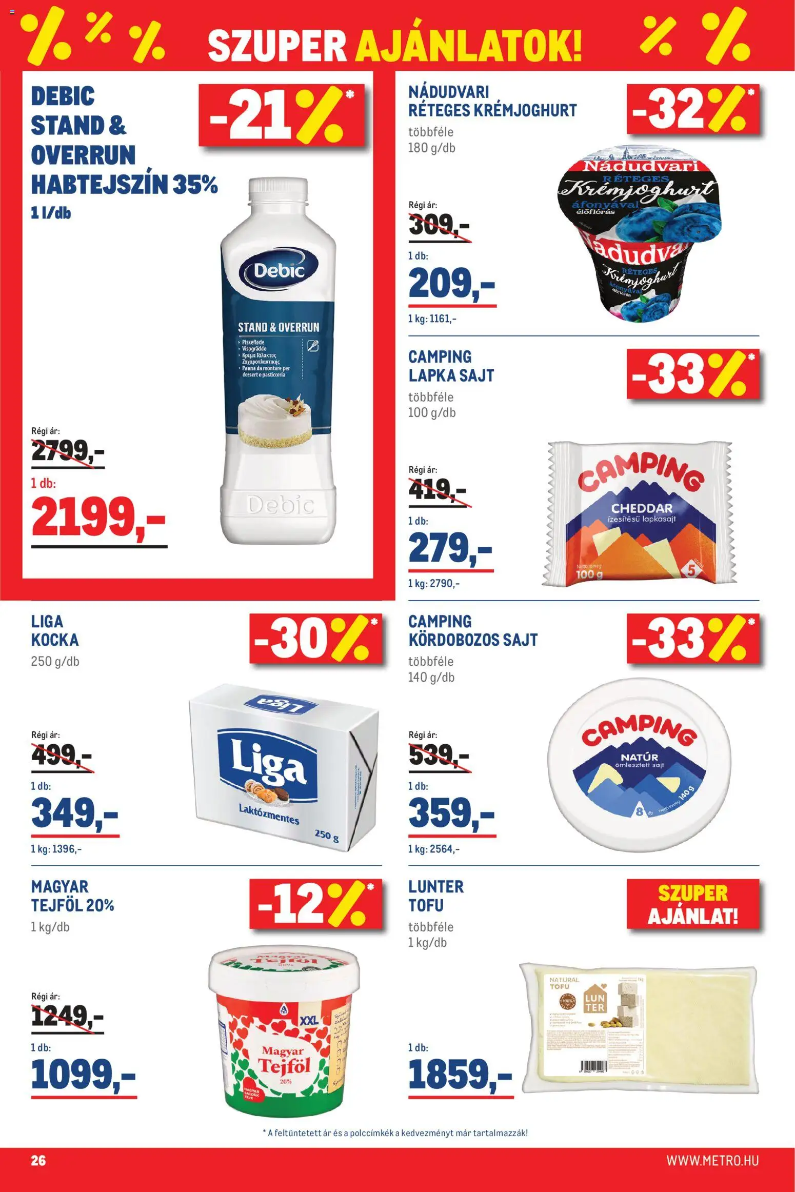 Metro akciós ujság - amely érvényes a következő dátumtól: 01.03.2026 | Oldal: 26 | Termékek: Tofu, Sajt, Tejföl, Cheddar