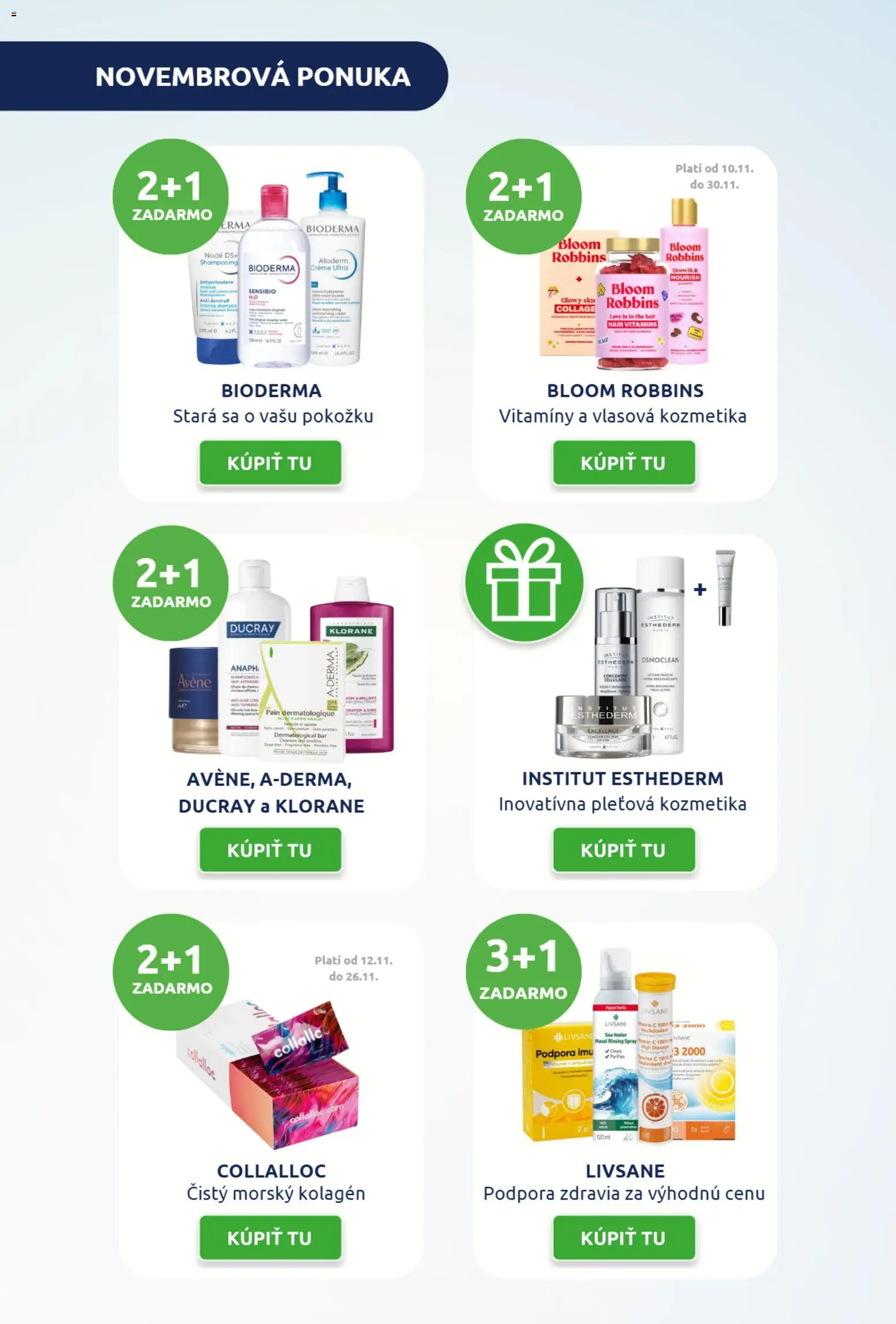 Nové BENU Lekáreň akcie – leták je platný od 01.11.2025 | Strana: 3 | Produkty: Kolagén, Avene, Bioderma