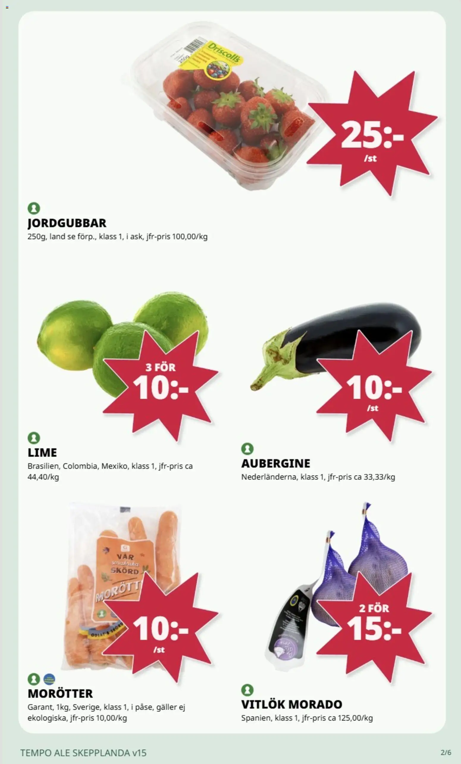 Tempo reklamblad aktuell från 07.04.2026 | Sida: 4 | Produkter: Galler, Jordgubbar, Lime, Aubergine