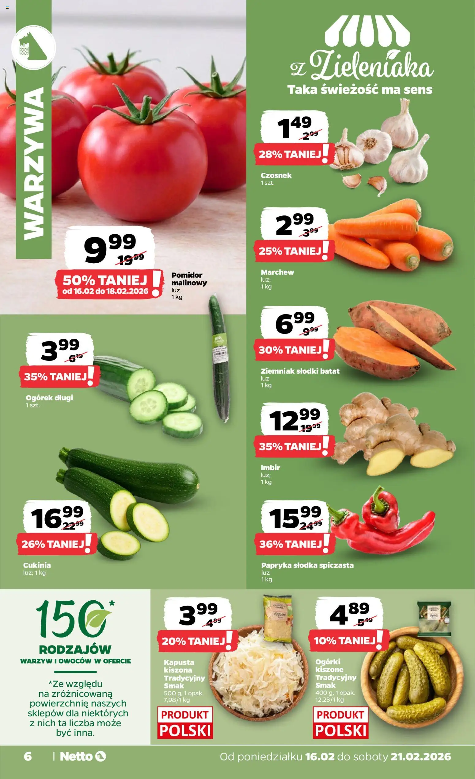Netto gazetka - Spożywcza od 16.02.2026 | Strona: 6 | Produkty: Czosnek, Kapusta, Papryka, Ogórki