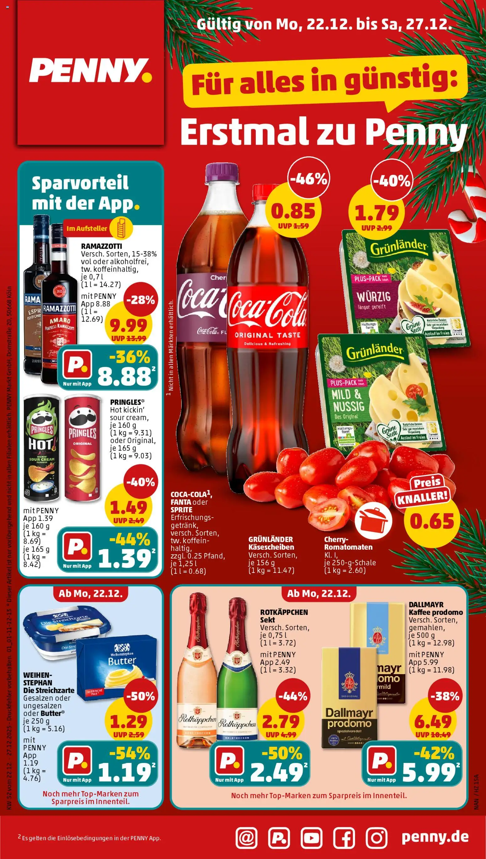 Penny Prospekt 	 – gültig ab 22.12.2025 | Seite: 1 | Produkte: Coca cola, Kaffee, Dallmayr, Ramazzotti
