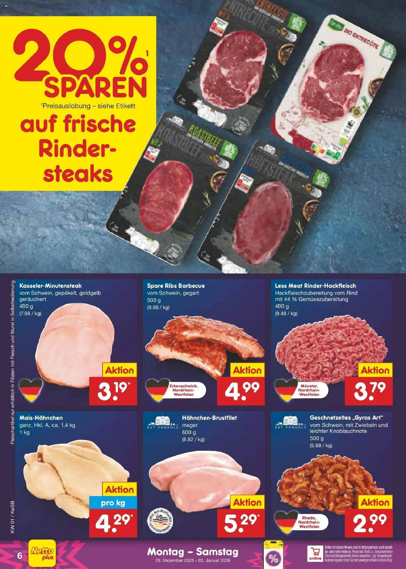 Netto Marken-Discount prospekt Bonn	 – gültig ab 28.12.2025 | Seite: 6 | Produkte: Spare ribs, Entrecote, Zwiebeln, Wurst